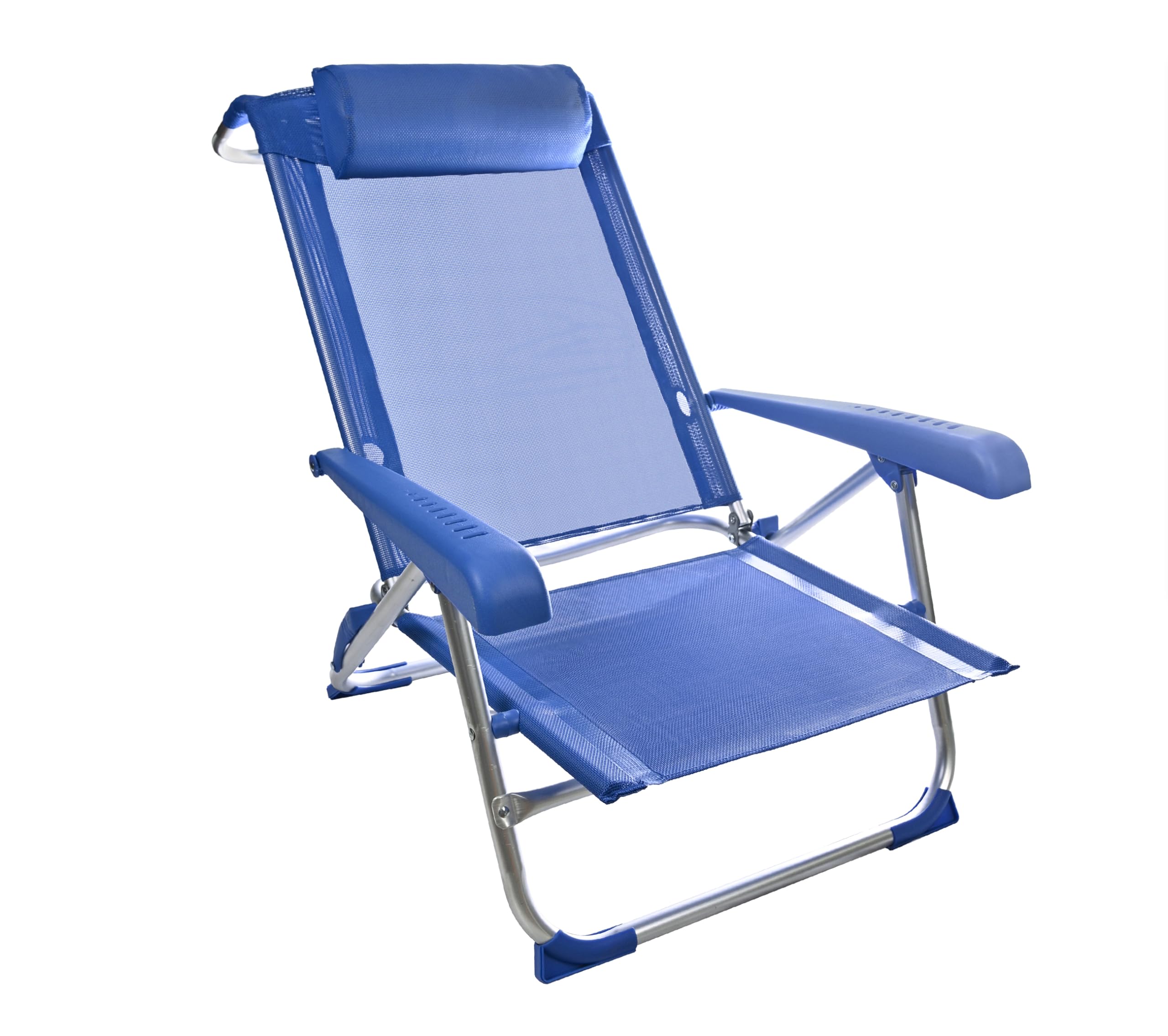 HERSIG - Silla Playa Plegable - Silla Plegable Ligera - Sillas para Playa - Sillas Reclinables con Reposacabezas - Ideales para Verano y Camping - Fácil de Transportar - Azul