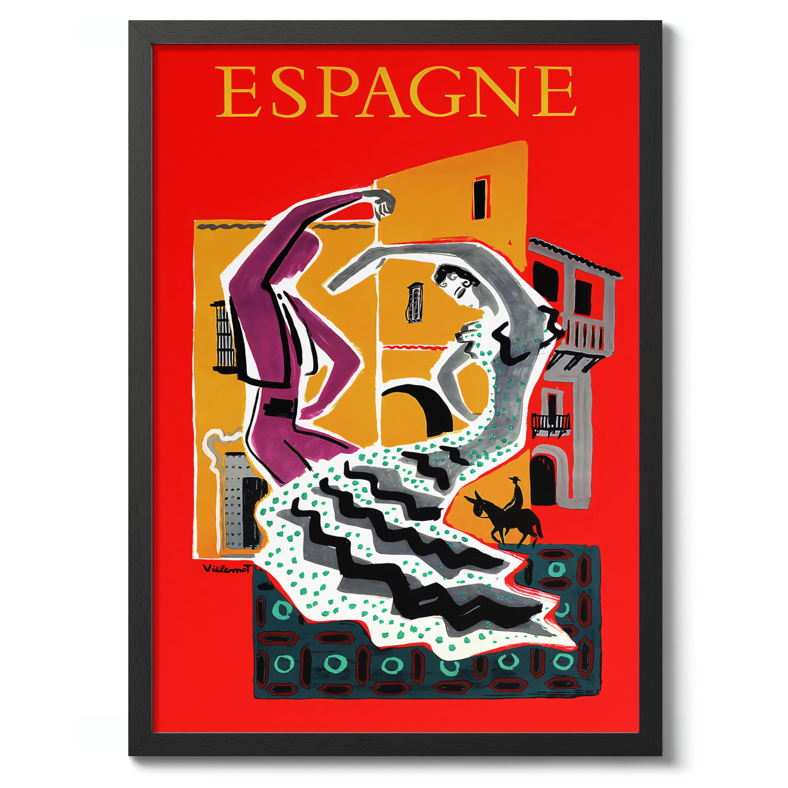 Spain Vintage Spanish Travel Poster, Retro Spain Tourism Print, Decoration Wall Art Seville Landmark Bedroom Decor, A3 (Black Frame) - 45x32.8cm