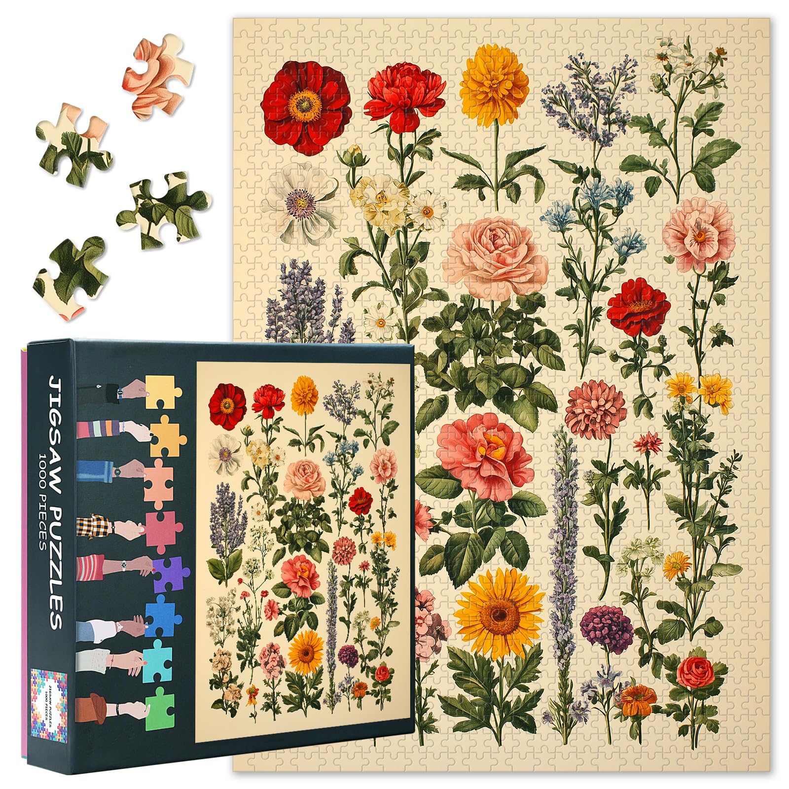 1000 Piece Jigsaw Puzzle for Adults - Vibrant Floral Garden Art with Blooming Flowers Design, Premium Adult Puzzles 1000 Pieces for Home Decor - 27.5x19.7 In