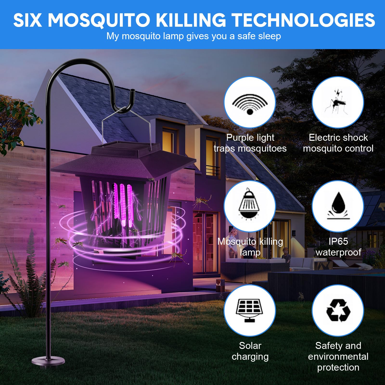 Matamosquitos Solar Para Exteriores | Paquete De 4 Unidades | Impermeable, Luz LED Morada