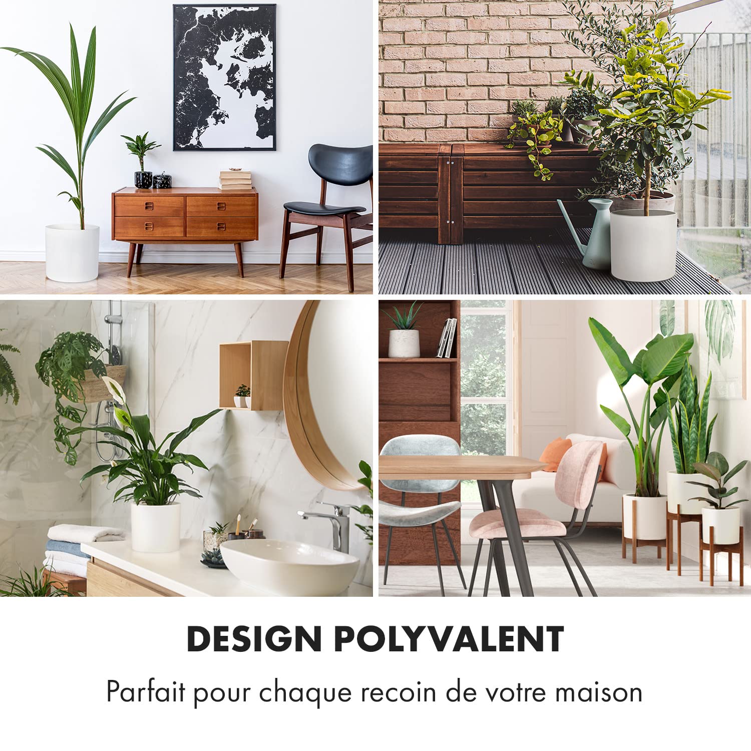 Fox & Fern Pot de Fleur Interieur, Pot pour Plantes en Polystone, Cache Plante Interieur et Extérieur Résistant UV et Gel, Fleur Exterieur Grande Taille, Jardinieres Exterieur Bouchon Drainage