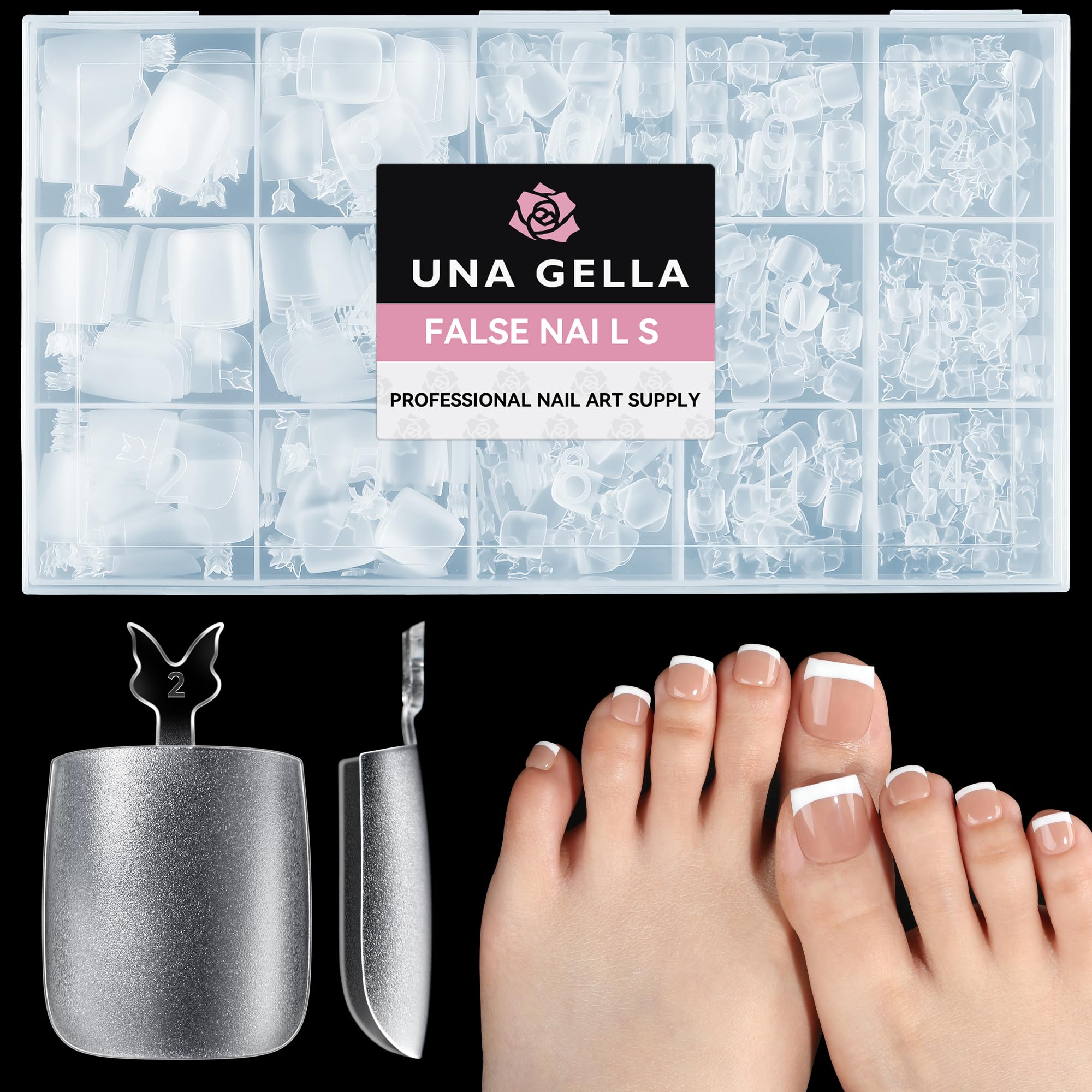 Square Toe Nail Tips For Big Toe, 504Pcs 15Sizes Soft Gel Full Cover Toe Nail Tip Pre-buff Fake Acrylic Toes Nail Press Ons Soak Off Pedicure For Nail Extensions Home DIY Nails Salon