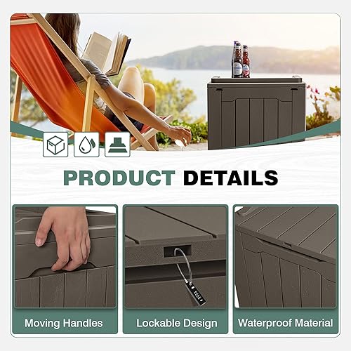 Miniatura 2 de GUNJI Caja de cubierta pequeña de 30 galones Caja de almacenamiento de resina impermeable al aire libre Contenedor de almacenamiento con cerradura