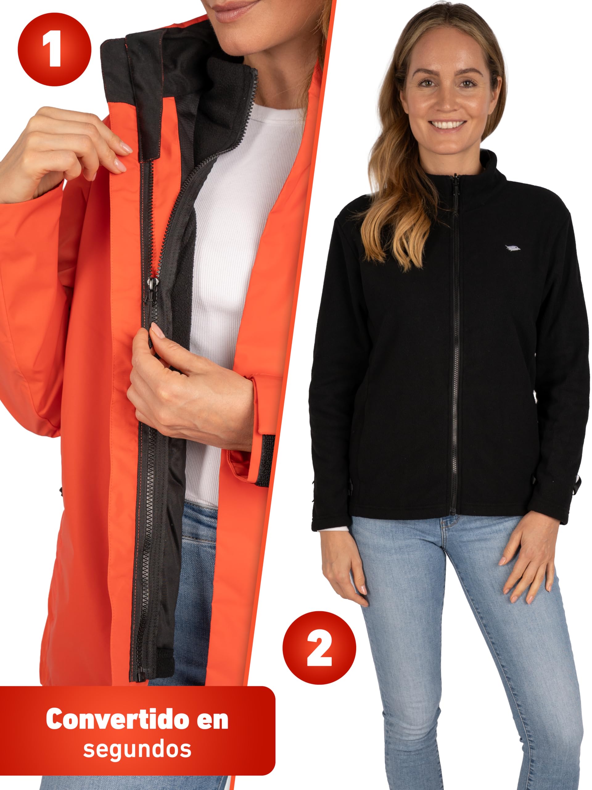 Valkental – Chaqueta para mujer 3 en 1 reflectante e impermeable [forro polar desmontable y capucha plegable] – adecuada como chaqueta de invierno, chaqueta impermeable y chaqueta de ciclismo