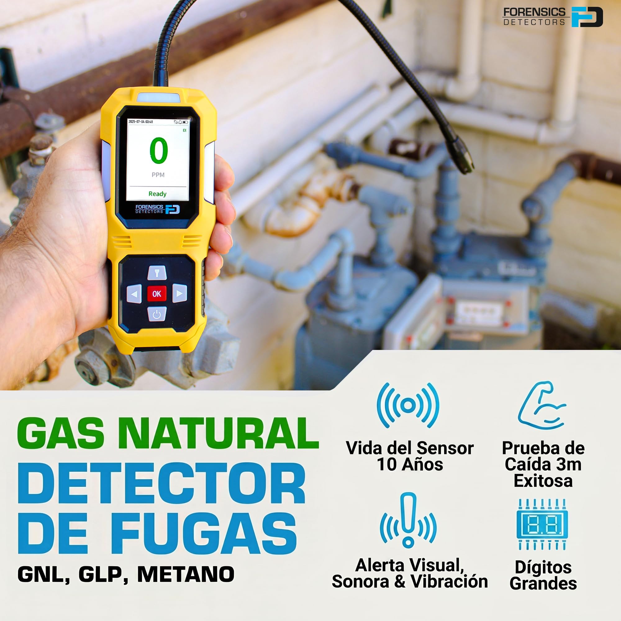 Detector de Fugas de Gas Natural | Gas Natural, Propano, GLP y GNL | Prueba de Caída Superada Desde 10 pies