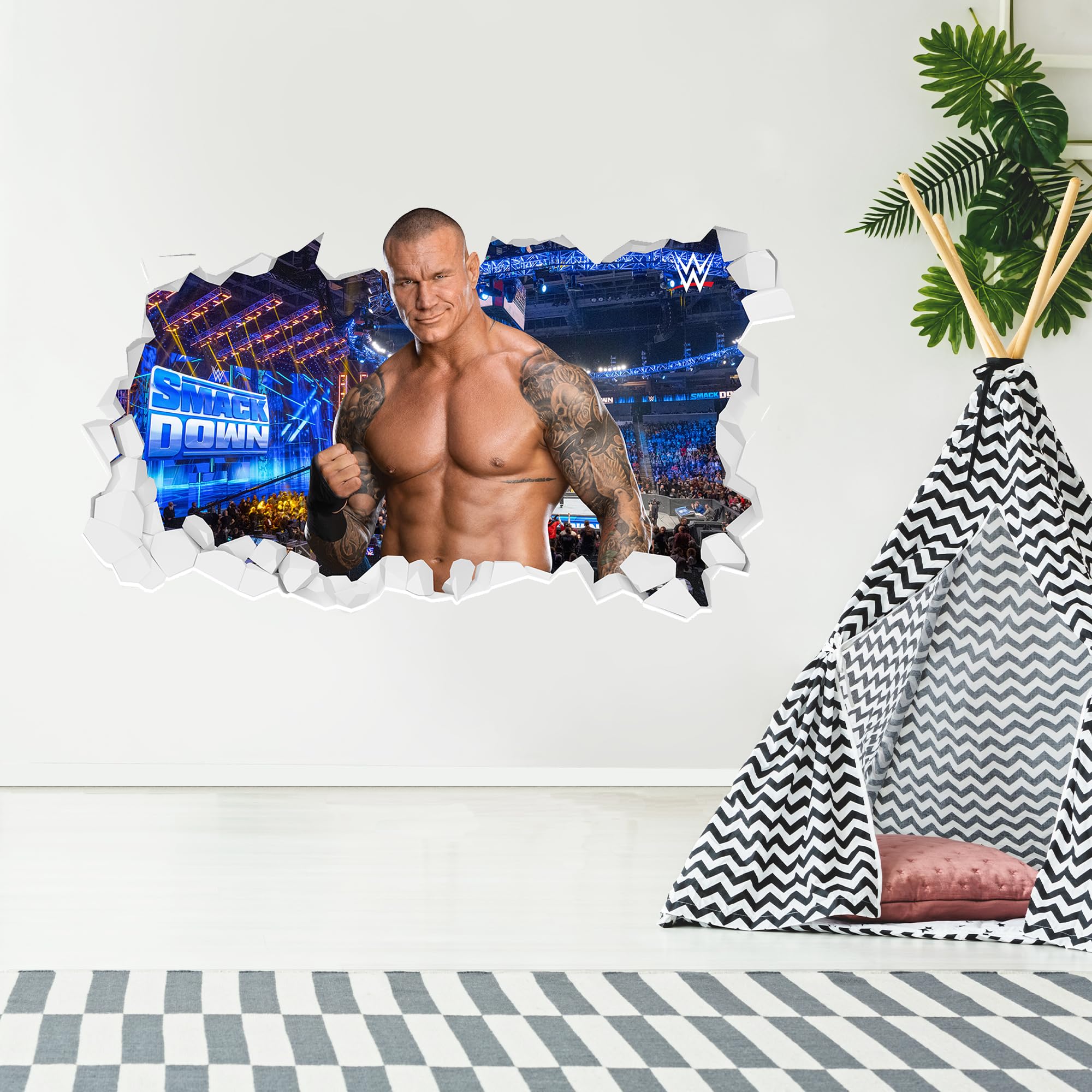 Themed Black Wwe Wall Sticker - Randy Orton Broken Wall (90Cm Width X 50Cm Height)