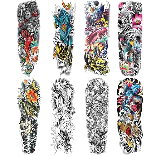 Calcomanías de tatuajes falsos de manga de lobo de león, brazo completo, dragón, leopardo, águila, mangas temporales de tatuaje para hombres,