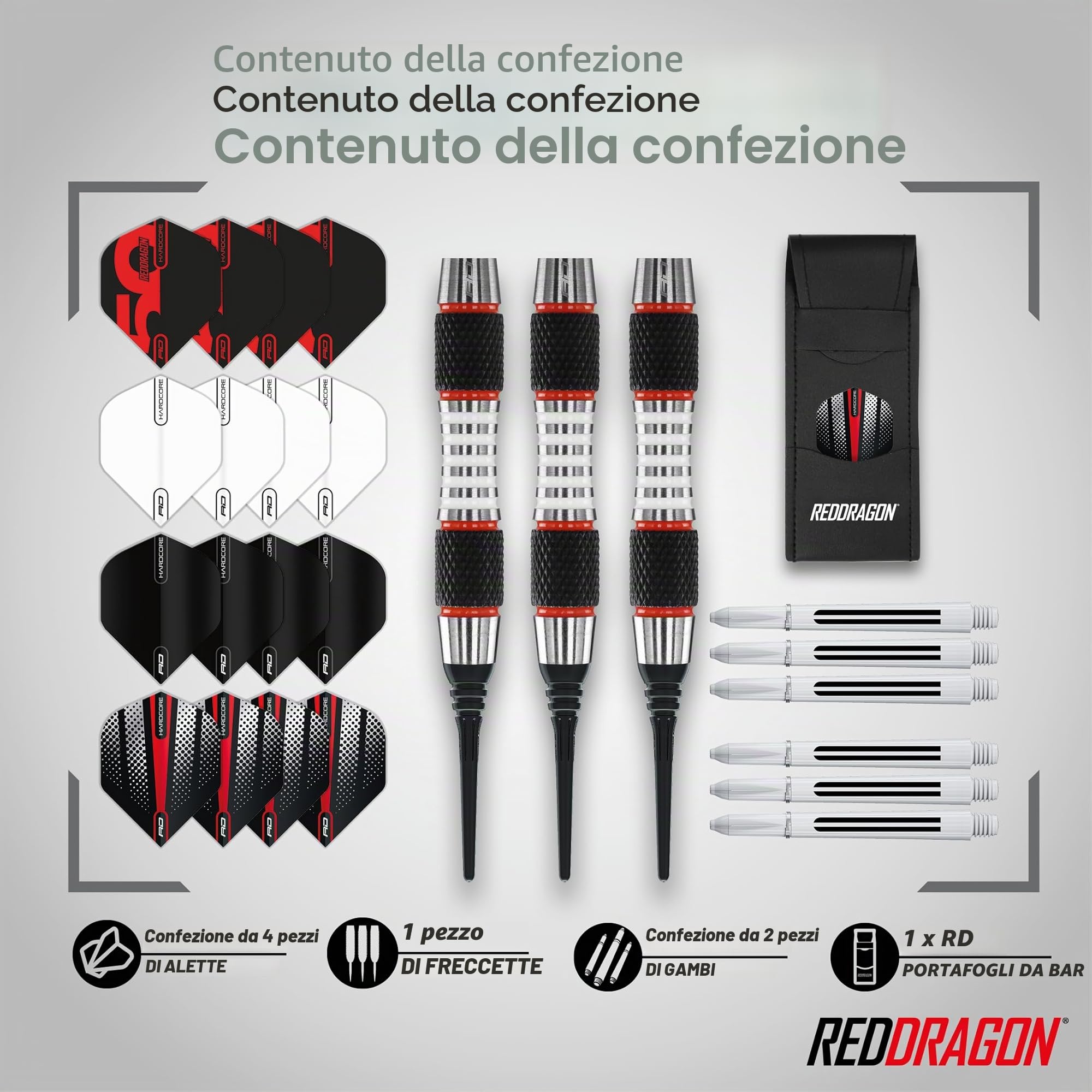 RED DRAGON Darts - Axis Professionale Darts 18g - Softip Freccette Tungsteno con Punta Acciacio, Voli e Freccette Aste