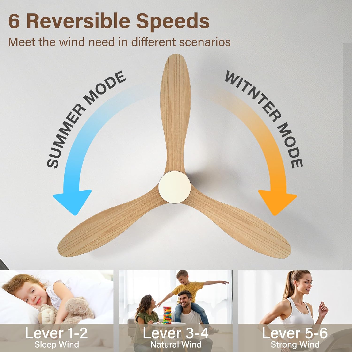 52" Wood Ceiling Fans with Lights Remote,Smart Ceiling Fan Controlled via Voice Alexa,APP,Quiet DC Motor,Flush Mount Modern Ceiling Fan for Low Profile Living Room,Patio,White& Light Natural Wood