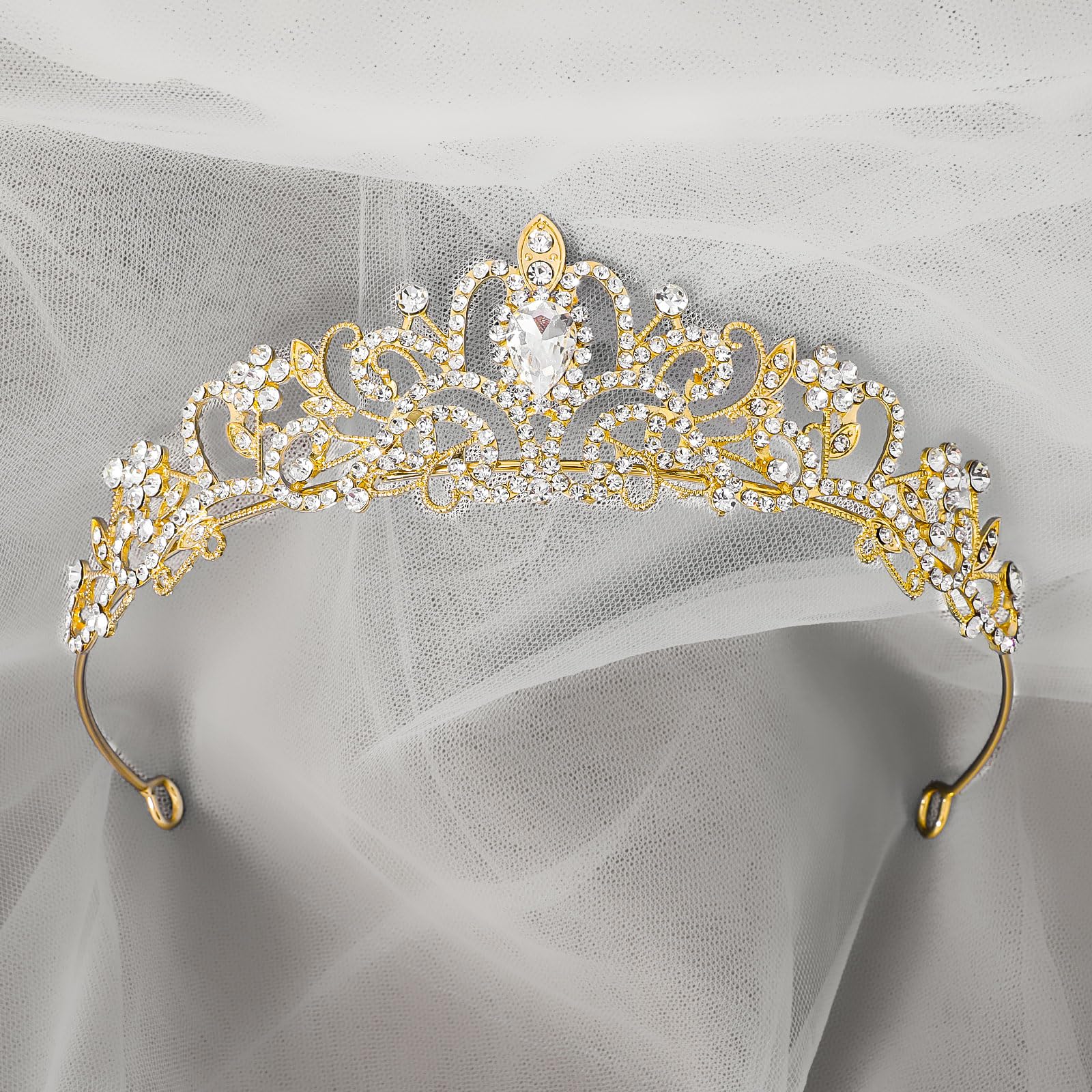 Gjinxi Korona tiarowa dla kobiet i dziewcząt, złota korona, diademki dla kobiet, elegancka opaska na głowę, kryształowa królewska królowa, akcesoria do włosów na urodziny, wesele, przyjęcie