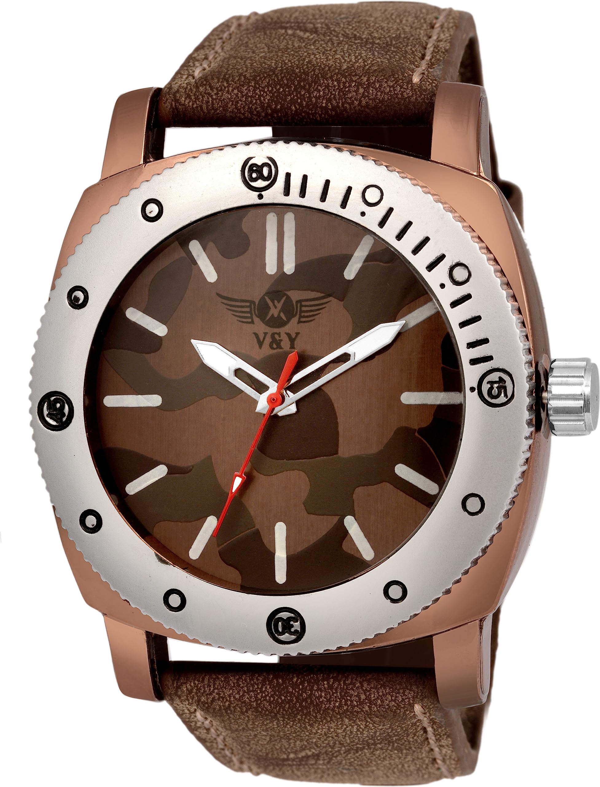 V&Y Men Stainless Steel Tang Buckle Exclusive Brown Plated dial with Brown Strap Analog |Bezel Material: Synthetic Leather Round Watch (B0CBRSXVLL) Amazon Price History, Amazon Price Tracker