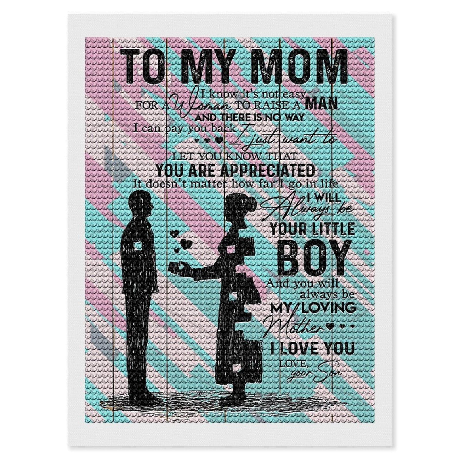 Junmoney Son to Mom to My Mom Diamond Painting Canvas Kit 12"x16", Adhesive Canvas, Living Room Decor, Farmhouse Decor, Winter Craft