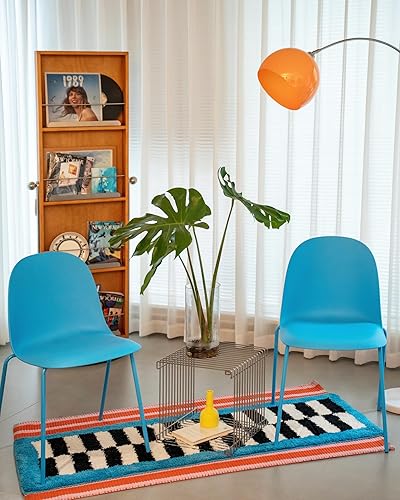 Miniatura 7 de Juego de 4 sillas de comedor apilables de plástico azul, modernas sillas de cocina para interiores y exteriores con patas de metal para patio,