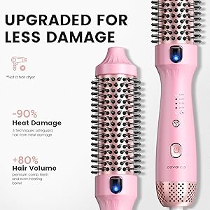 zavarea Thermal Brush, 1.5 Inch Heated Round Brush Stylers, 800M Negative Ions Ceramic for Less Frizz Damage, 4 Temperature Set, Dual Voltage for Travel, Easy Use Boosts Shine, Youthful Pink
