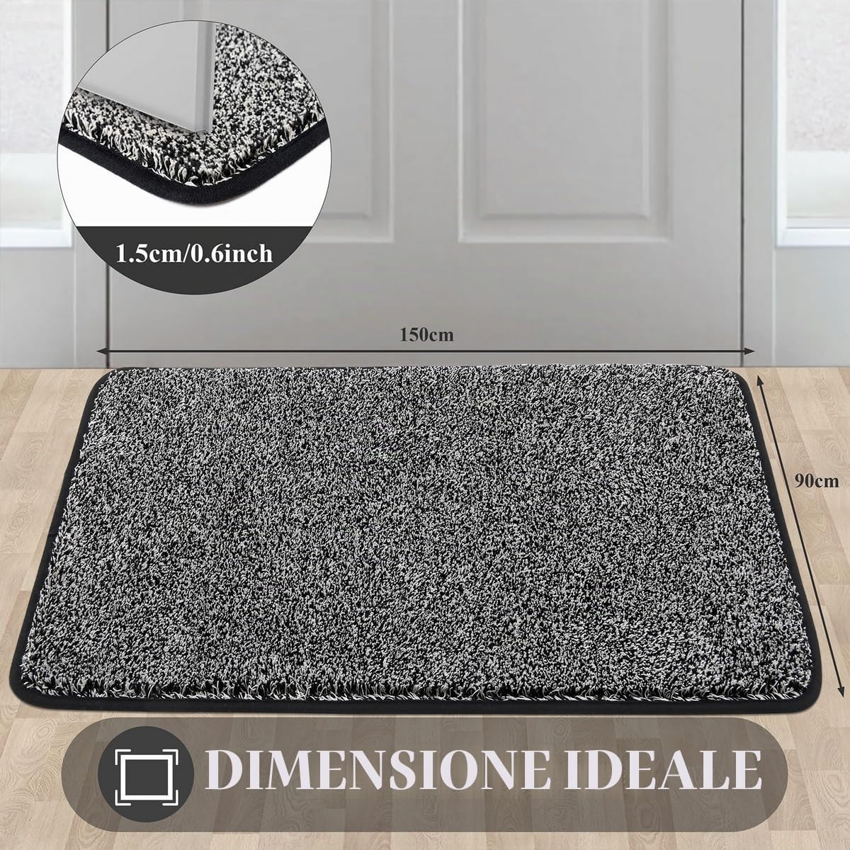 Pauwer Zerbino assorbente per interni ed esterni, 90 x 150 cm, a basso profilo, antiscivolo, per ingresso