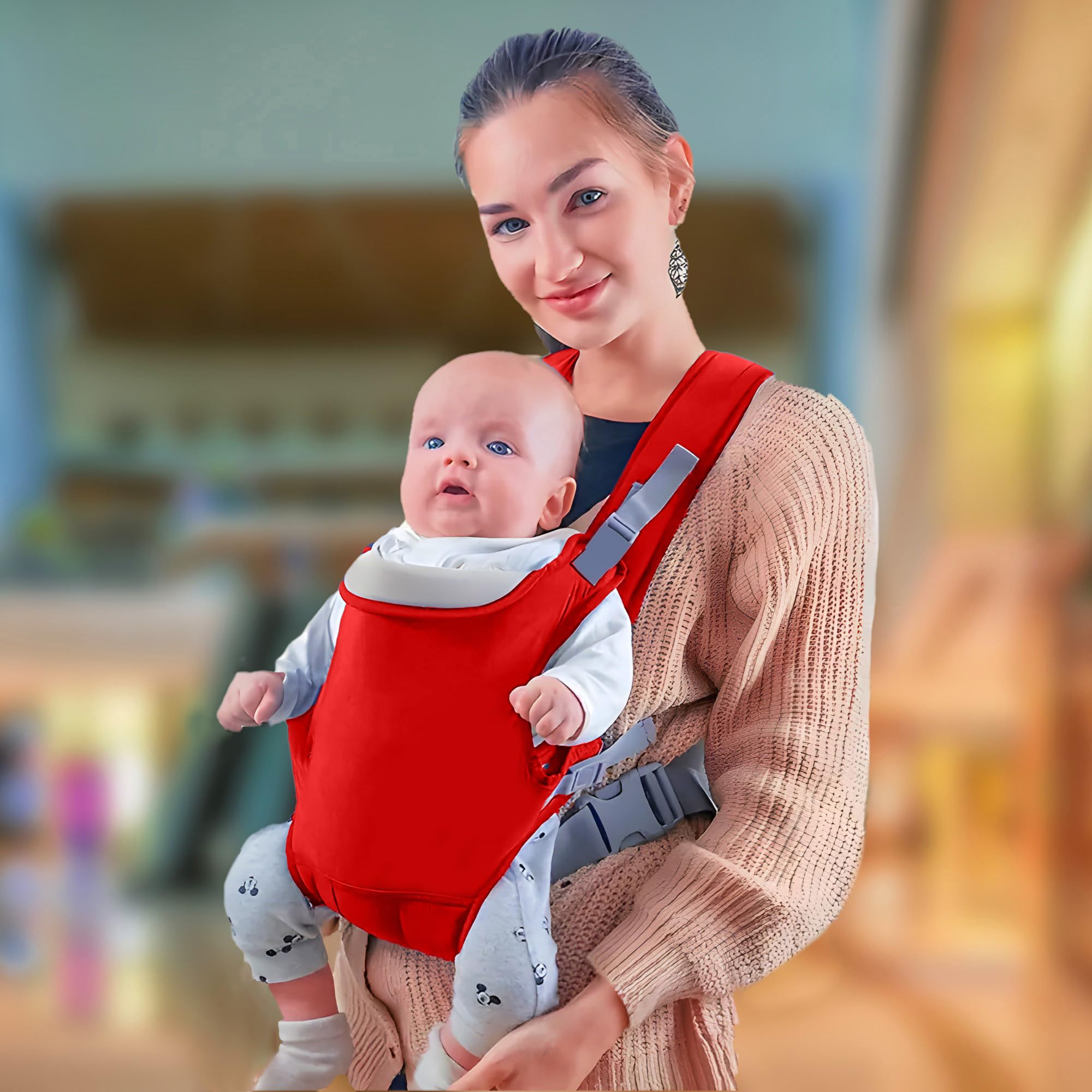 ZETO Newborn New Born Baby Carrier Bag For 0 To 2 Years|Max Weight 15Kg|Adjustable Straps With 4 Comfortable Carrying Positions|Lightweight & Travel Friendly,Red-image-4