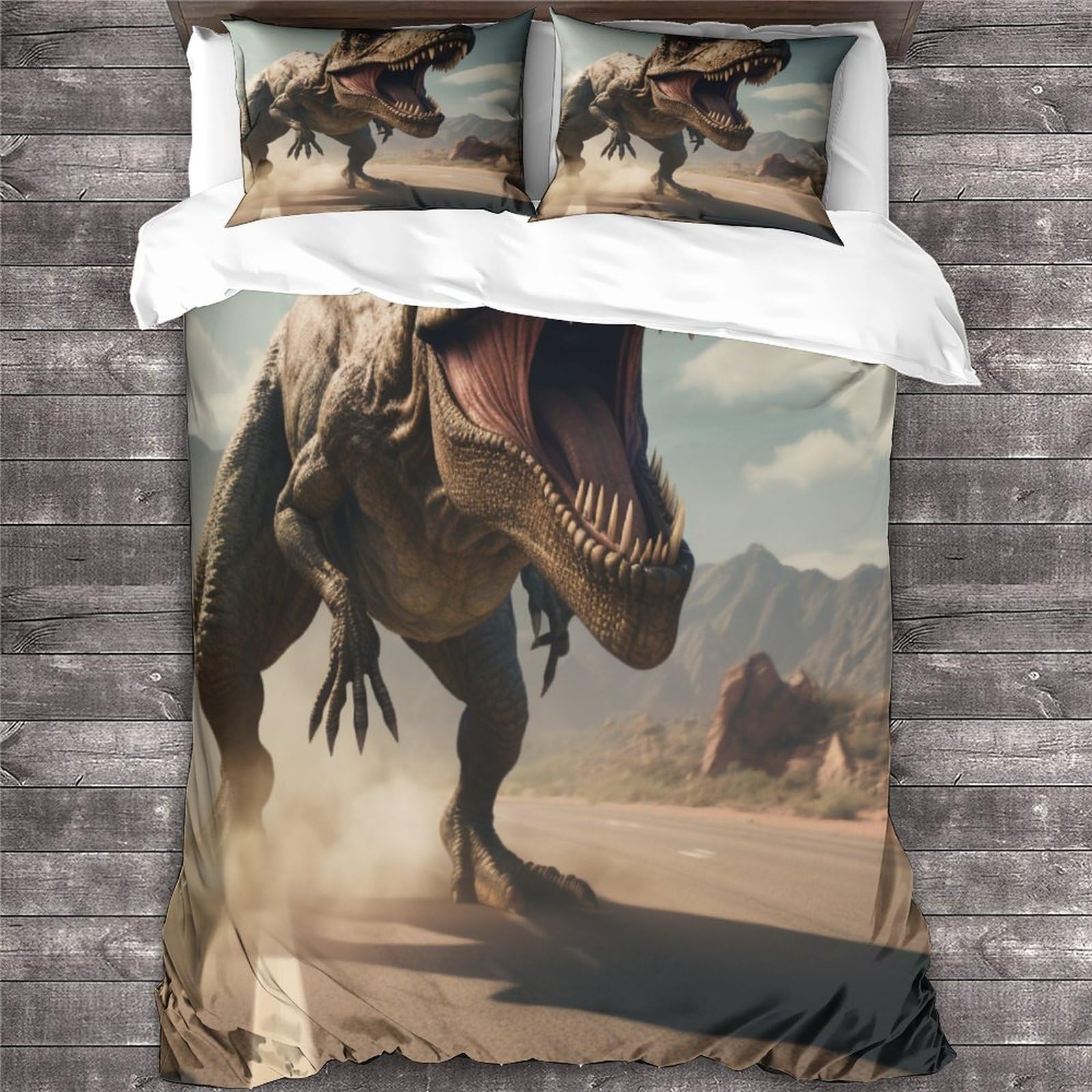 dinosauri Set Copripiumino Trapuntato Con Stampa Re Con Chiusura A Cerniera Per Microfibra Tyrannosaurus Rex Biancheria Da Letto Bedding Set Soft Microfiber Adulti E Bambini King（220x240cm）