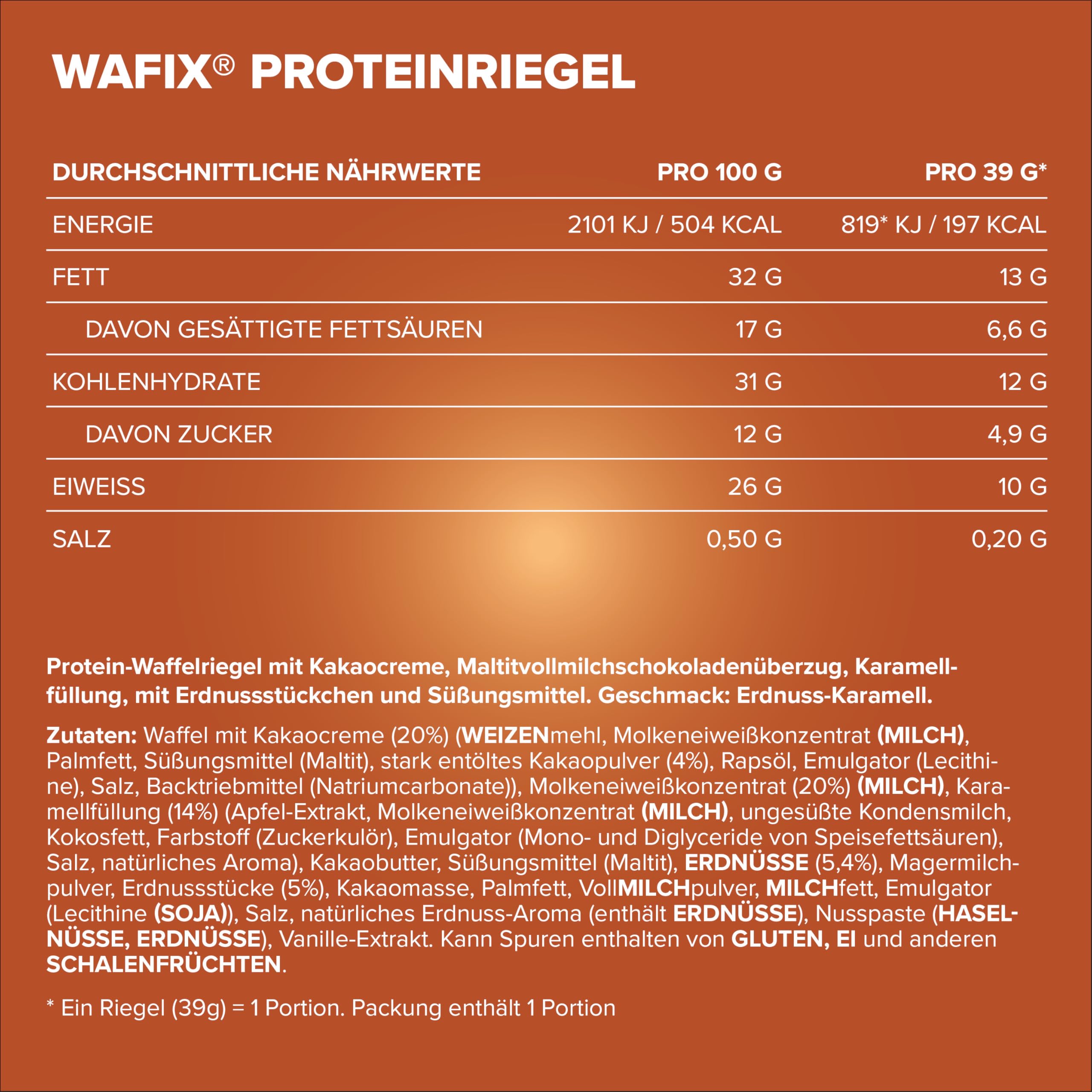 IronMaxx Wafix - Arachidi e caramello 24 x 39 g | Barretta proteica con pezzi di arachidi | A ridotto contenuto di zucchero e croccante