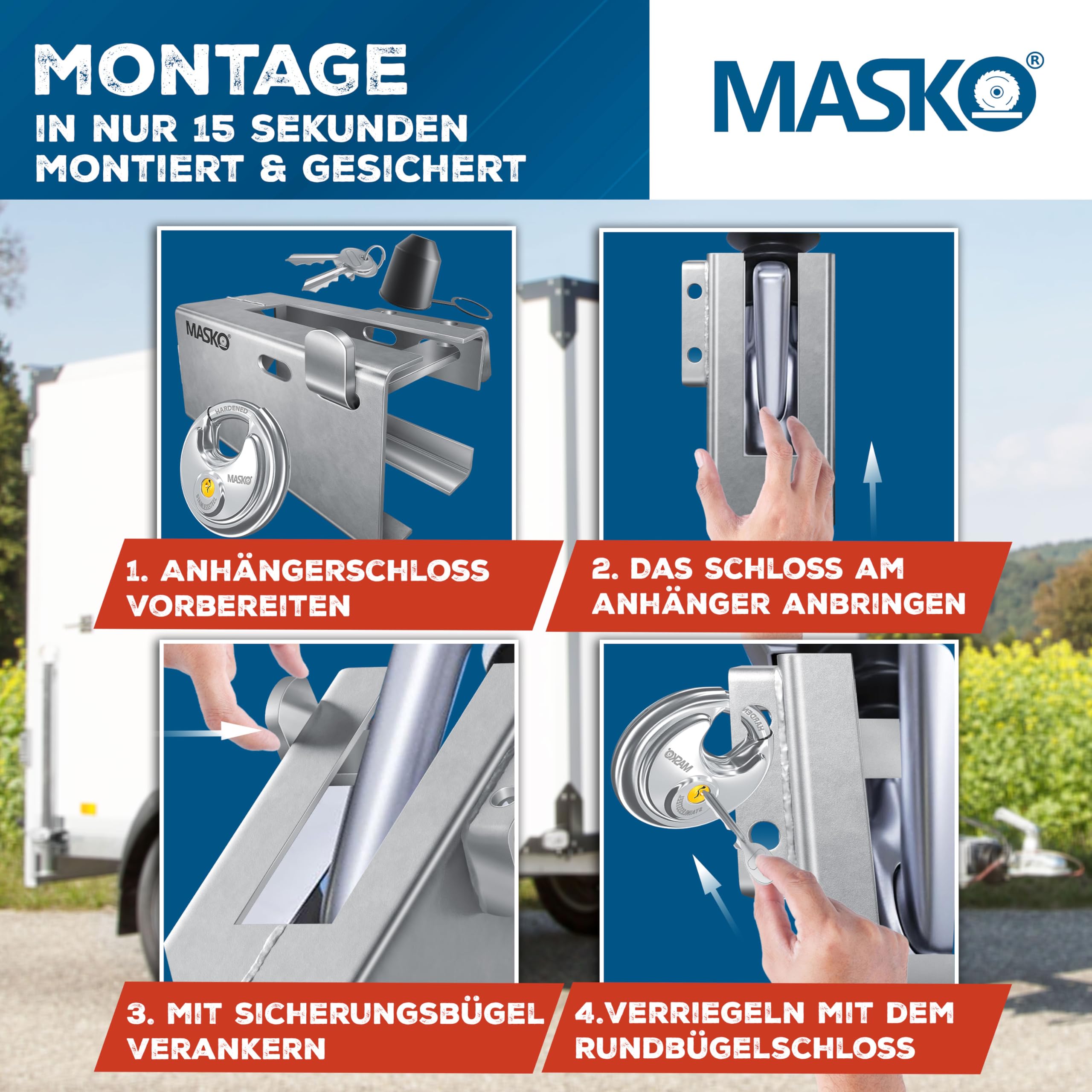 MASKO® Disselslot aanhanger Slot | Trekhaakslot Aanhangerslot cijferslot met 4-cijferige code envoudig te monteren Diefstalbeveiliging voor, caravan en aanhangwagens, Zwart