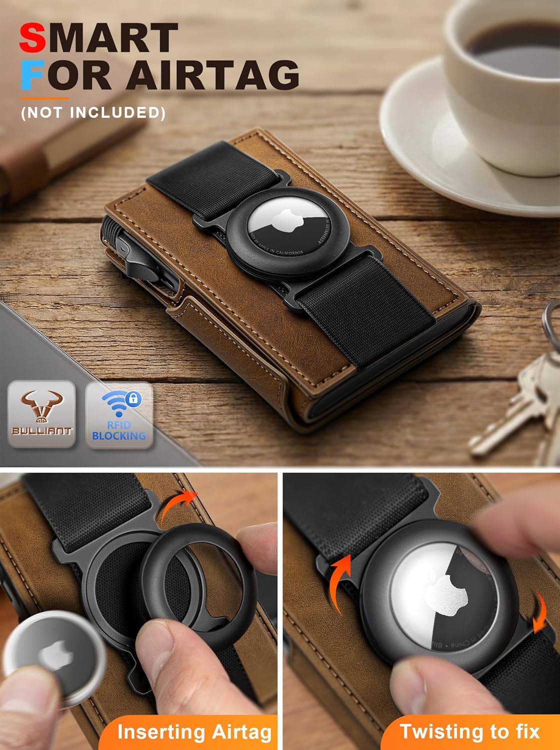 BULLIANT Men Airtag Wallet,Slim Front Pocket Wallet Money Clip for Men Gift 3.8"x2.7",Pop-up Access - Image 2