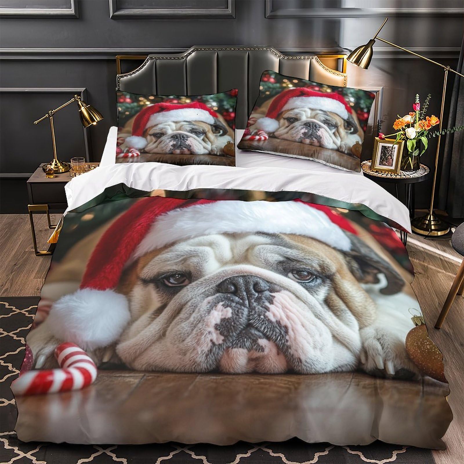 Parure de lit Chiens de Noël housse de couette double microfibre hypoallergénique 3D