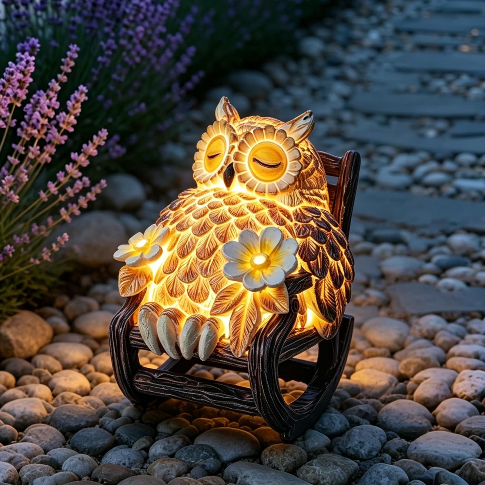 Livoravoli Solar Owl Statue Outdoor Garden, Waterproof Owl Solar Garden Lights, Solar Powered Night Light Owl Garden Decor for Yard Lawn Pathway