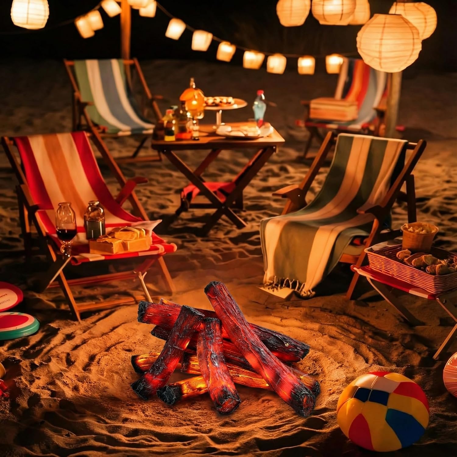 Tuanse 10 Pcs 9 in, 16 in Flameless Fake Fire Log Spring Summer Beach Camping Themed Party Decorations Fake Campfire Battery Operated Artificial Fire Pit for 4th of July Easter Party Decor