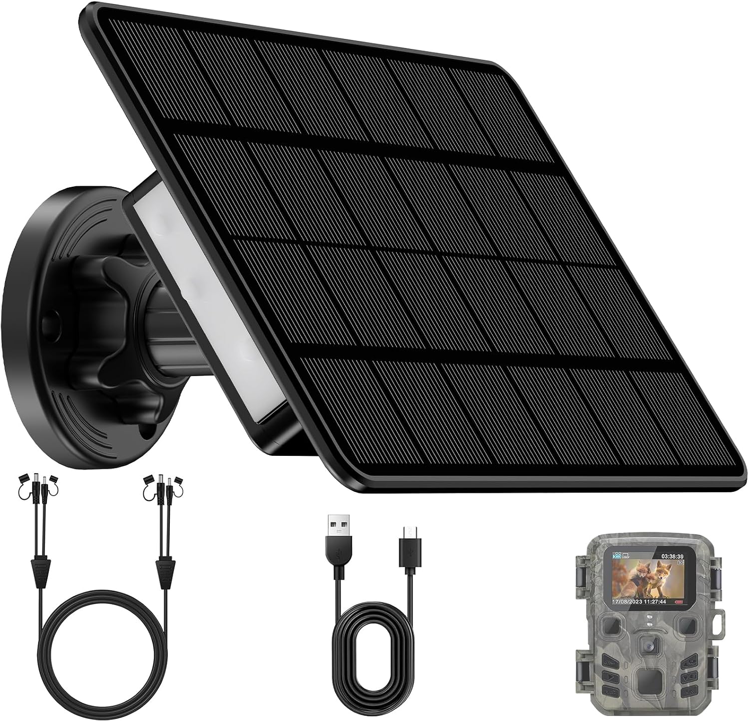 Solar Panel for Trail Cameras, 5000mAh Rechargeable Battery Trail Camera Solar Panel Solar Battery Charger Kit with 12V/1A 6V/1.5A Output, IP65 Waterproof Hunting Accessory