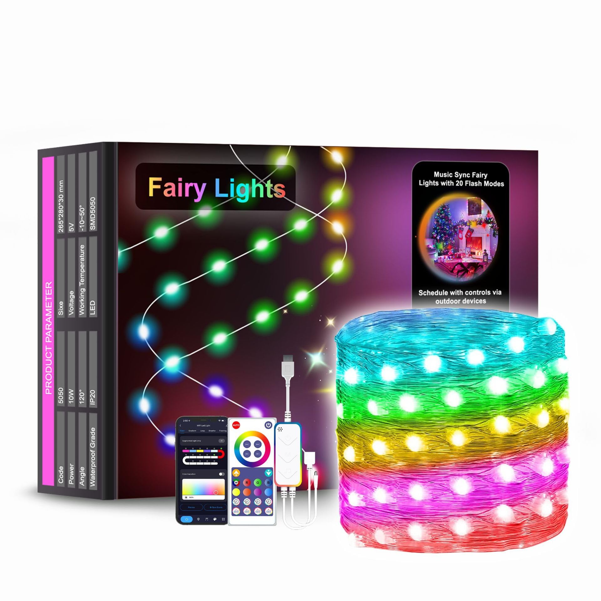UanTii 20M Tuya Smart WiFi LED Fairy String Lights Dream color RGBIC USB Strip Lights Music Sync Timing Schedule Waterproof Lighting Strips Works with Alexa Google Home 20M
