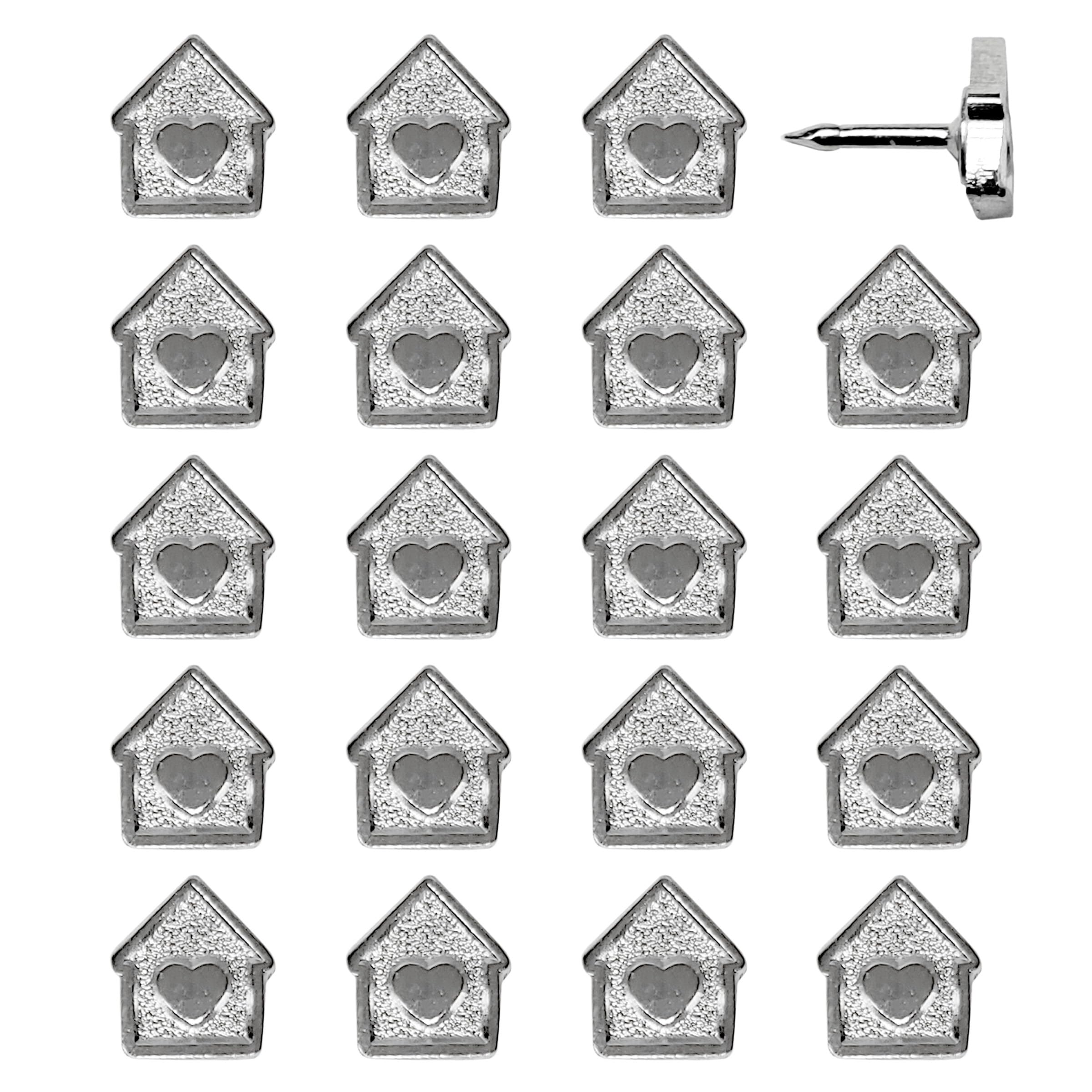 Mini House Push Pins - Silver House Pins - for Cork Board, Maps, or Lapel Pin Use - Designed in USA - Set of 20