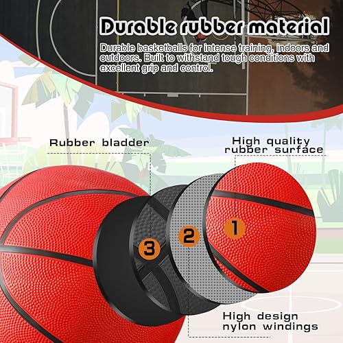 Miniatura 5 de 6 pelotas de baloncesto a granel tamaño 7, pelotas de baloncesto de goma para adolescentes de 29.5 pulgadas, baloncesto al aire libre, interior,