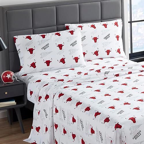 Miniatura 2 de Juego de sábanas con licencia oficial de Chicago Bulls NBA tamaño individual, ropa de cama suave con logotipo del equipo para dormitorios, cuevas de