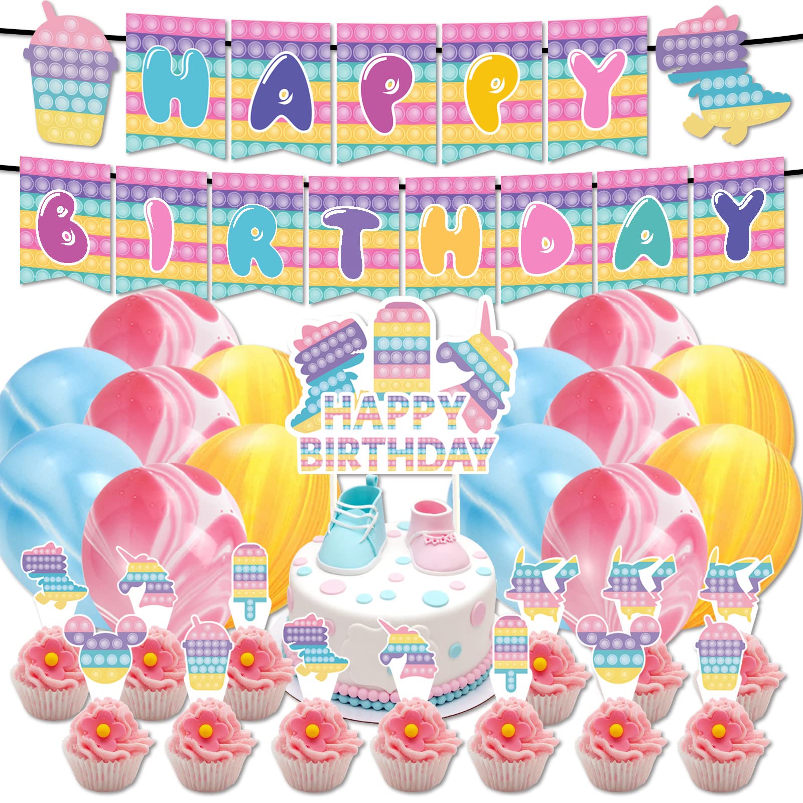 Buy 44PCS Pop It Party Decorations Lovely Pop Push Birthday Party