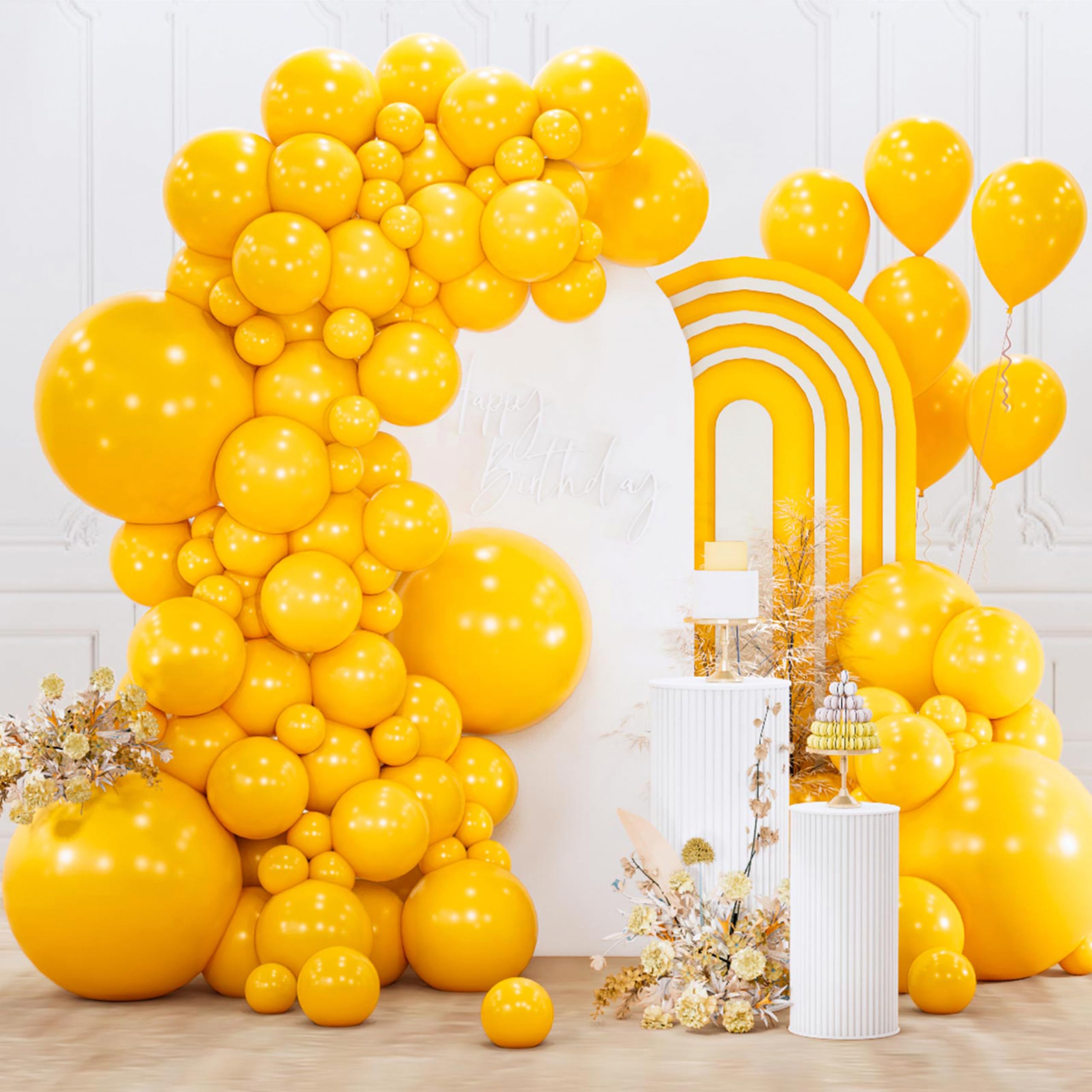PartyWoo Mustard Yellow Balloons 155pcs | Assorted Sizes for Birthday Party Decorations - main product image