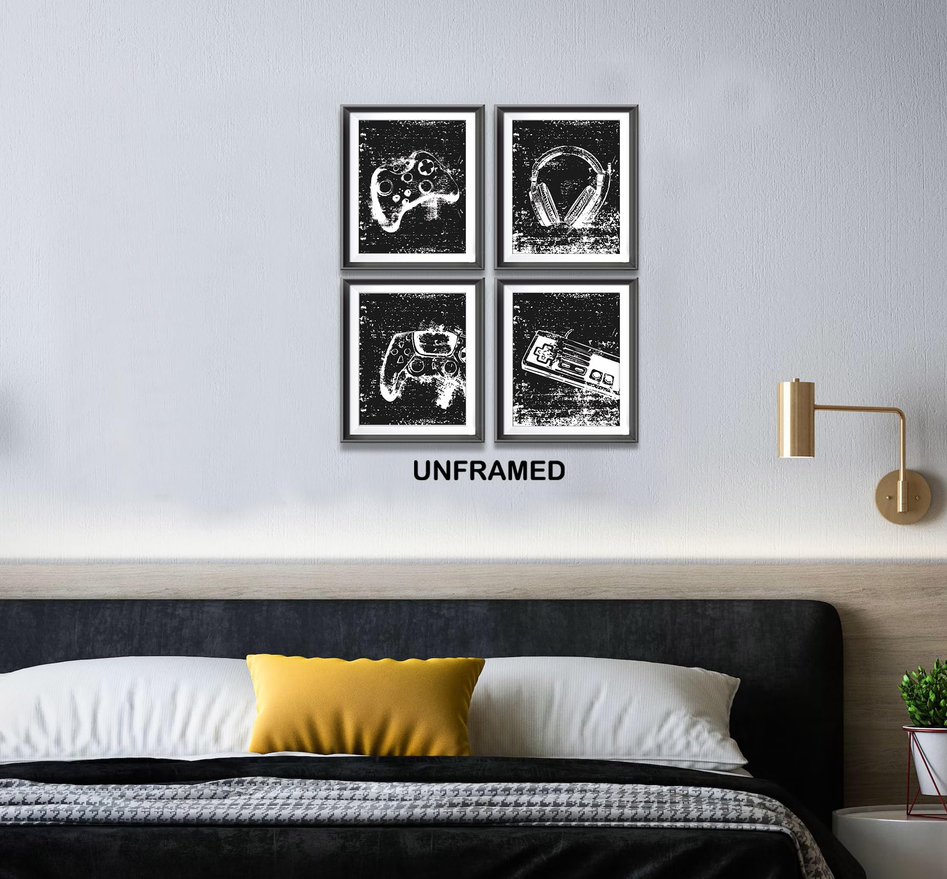 Juego de 4 pósteres de videojuegos retro sin marco para decoración del hogar, habitación de niños, sala de juegos, decoración de videojuegos en blanco y negro, arte de pared, regalo para niños gamers