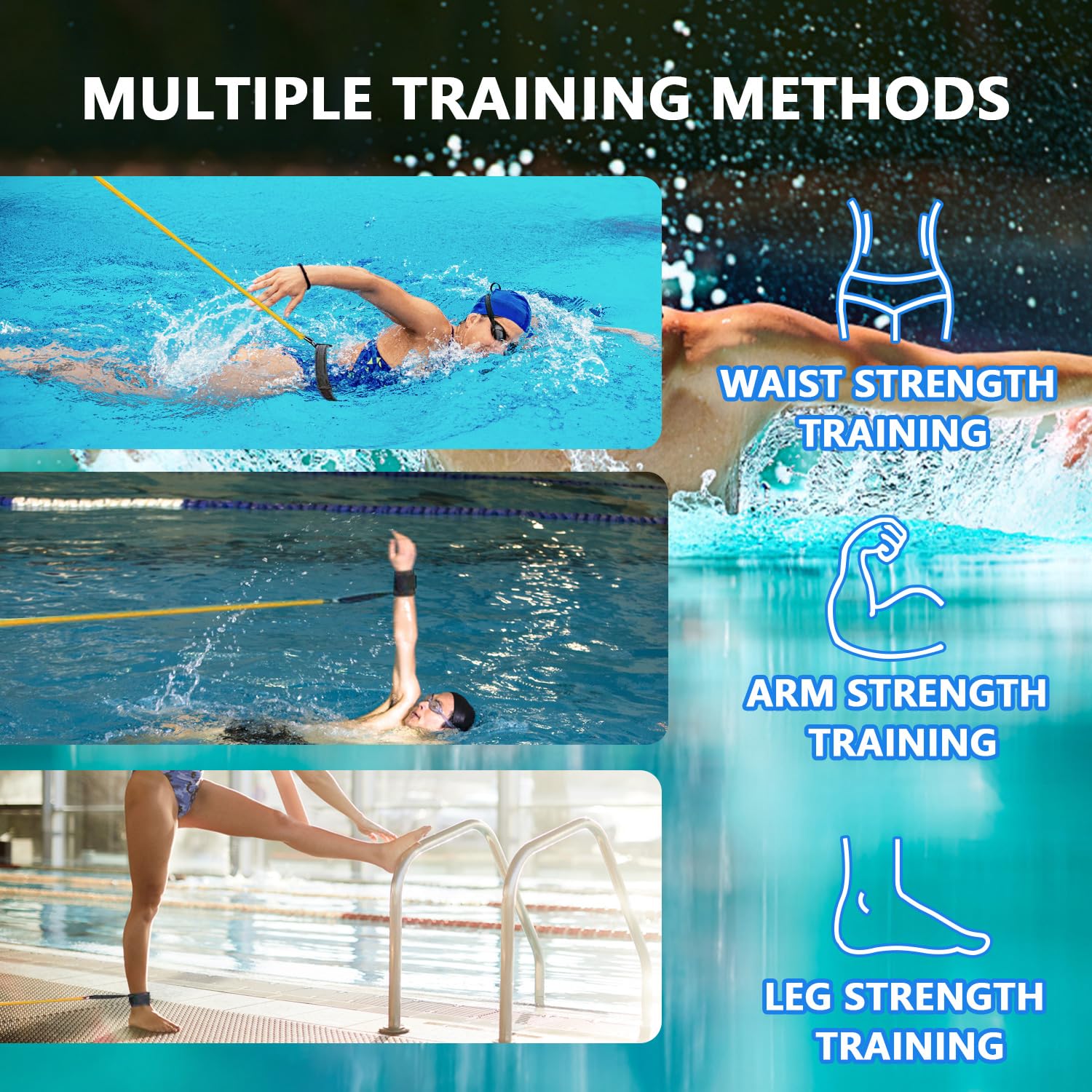 Cintura Da Nuoto Regolabile 4M - Allenatore Piscina Per Adulti, Fino A 120cm Vita - Foto 8