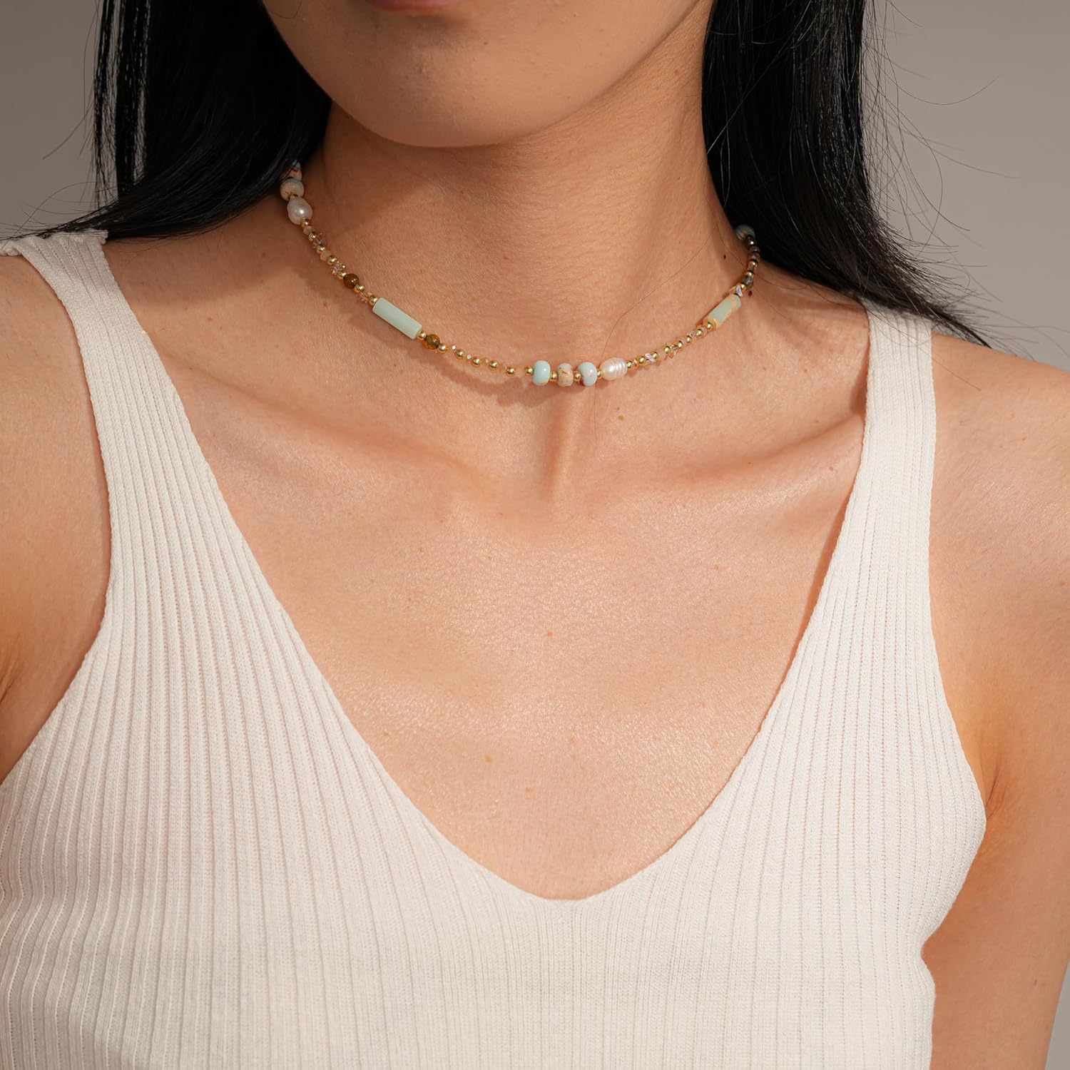 Beaded Necklaces for Women-Colorful Beaded Necklace Gemstone Choker Natural Stone Pearl Necklaces for Women Summer Boho Beach Handmade Jewelry - Image 3