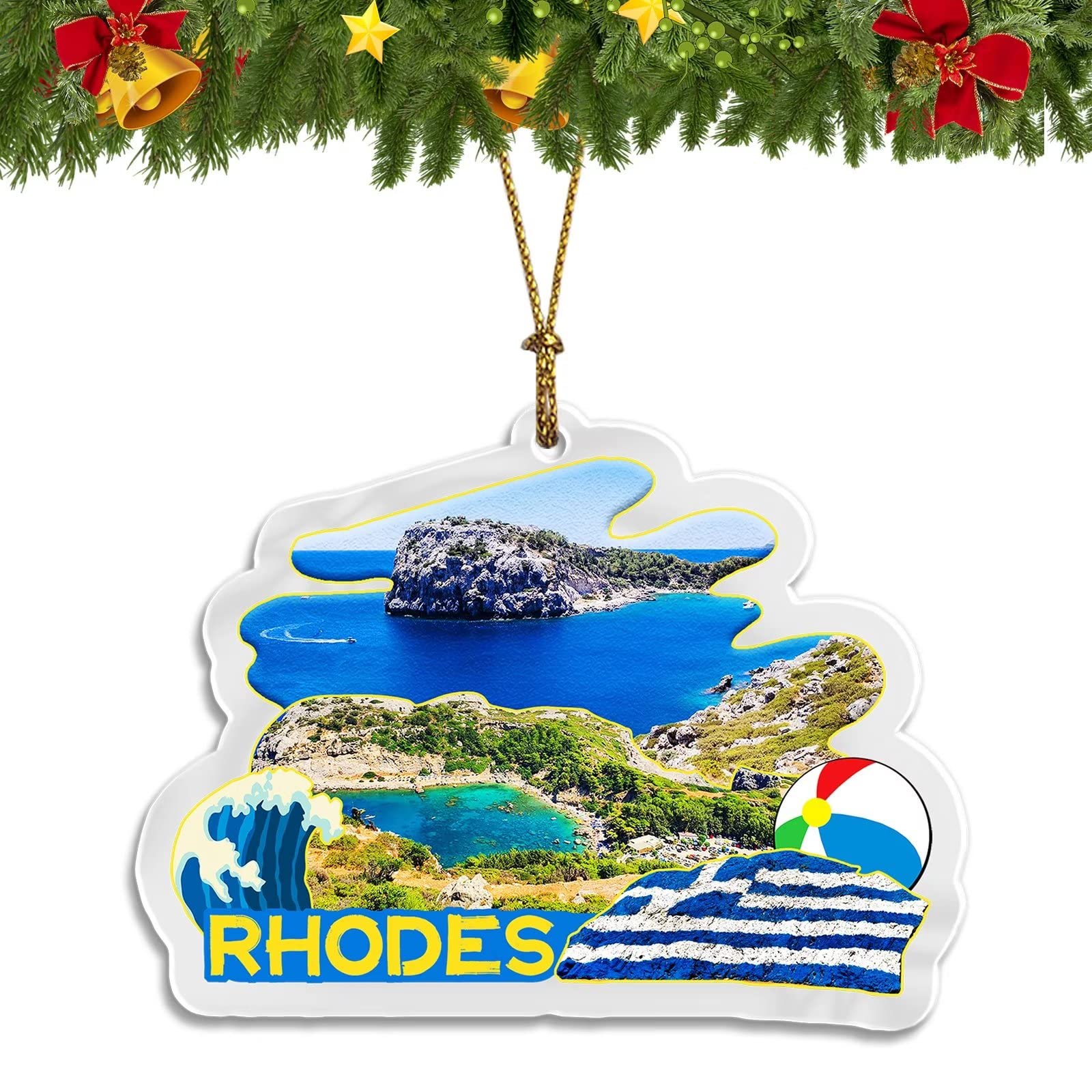 Rhodes Greece Christmas Ornament Acrylic Christmas Tree Pendant Decorations Classic Travel Souvenir Gift Collection -827