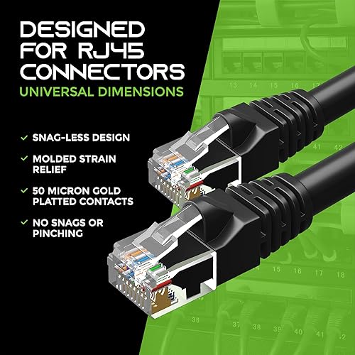 Miniatura 7 de GEARIT Paquete de 24 cables de conexión Ethernet Cat5e de 1 pie - Cable de red LAN RJ45 sin enganches, color negro