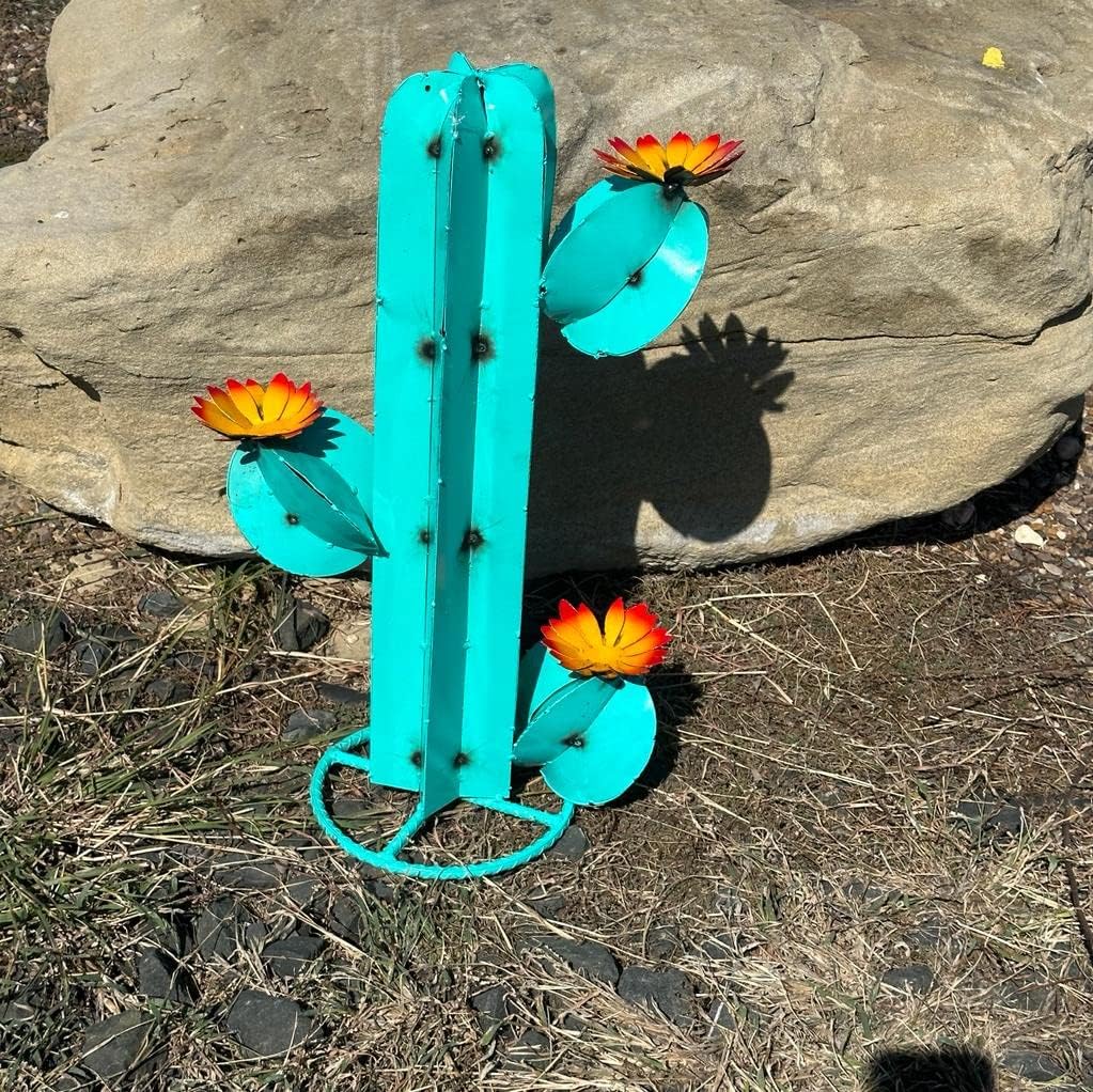 Metal Saguaro Cactus - Garden Art (Turquoise)