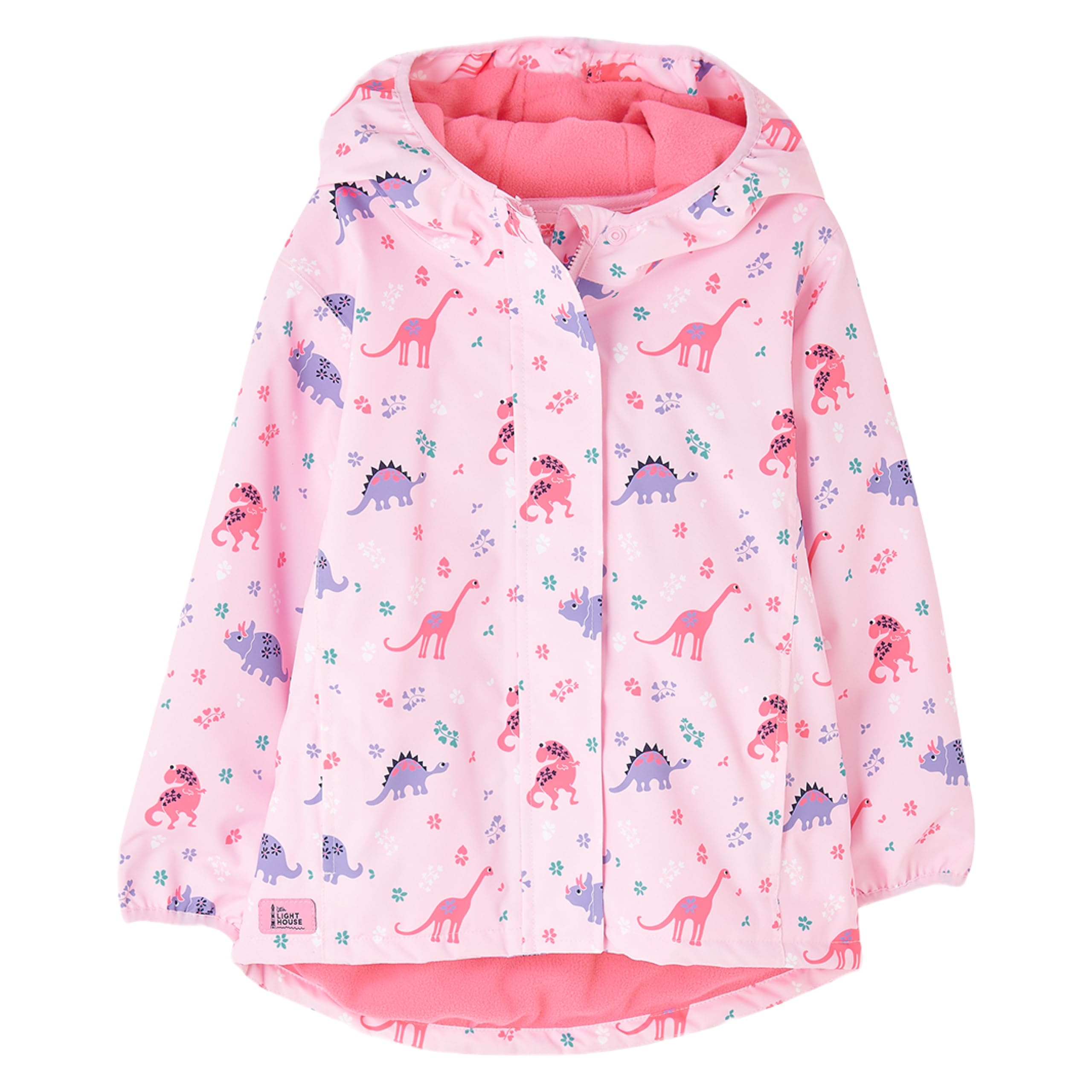 Lighthouse Girls Dino Dance Freya Warm Waterproof Raincoat - Kids Padded Fleece Lined Windproof Winter Outdoor Coat With Hood - 3-4 Years
