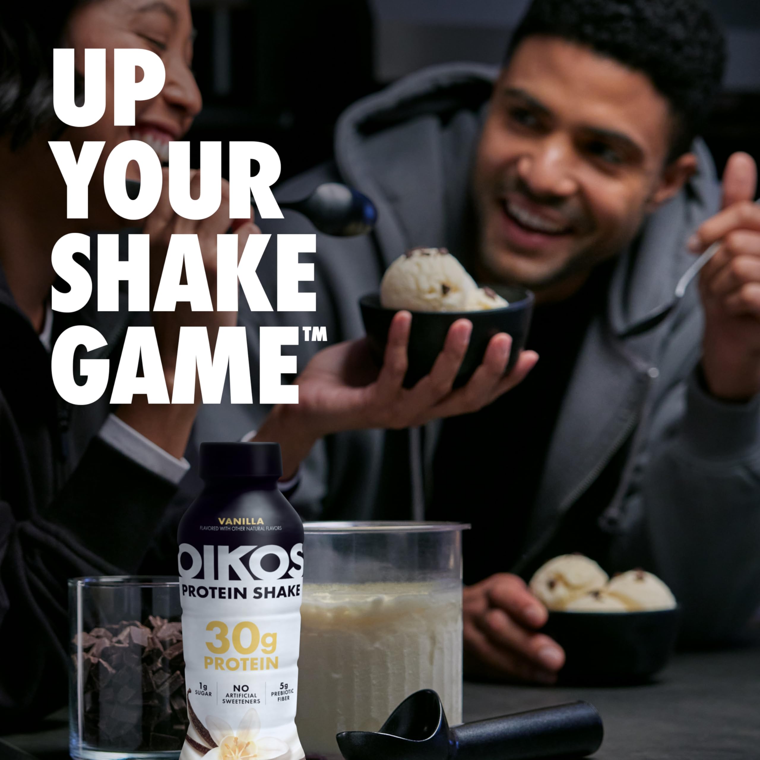 Oikos Protein Shake, Vanilla, 30g High Protein Drinks, Shelf Stable, Ready to Drink, 5g Prebiotic Fiber, 12 fl oz Bottle, 12 Count​