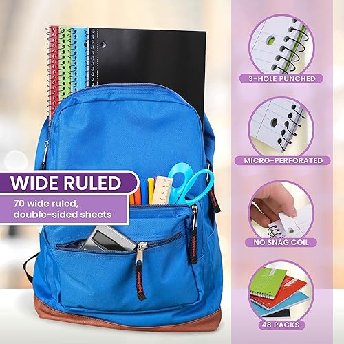 Miniatura 10 de Cuadernos de espiral, cuaderno de 1 asignatura, cuadernos de rayas anchas, 70 hojas, 3 agujeros perforados, cuadernos de materias para aula escolar,