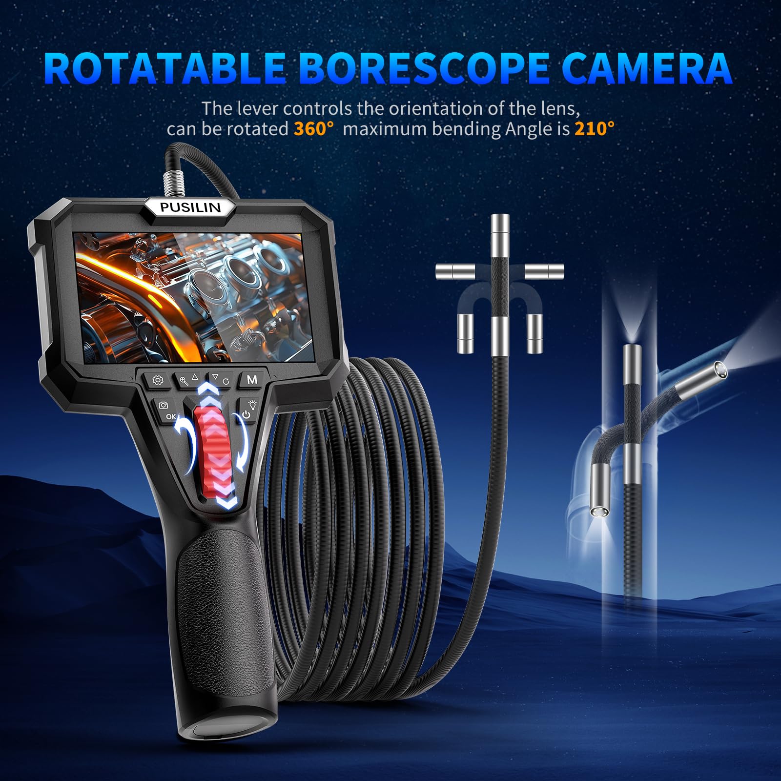 PUSILIN Two-Way Articulating Borescope with Light,4.3