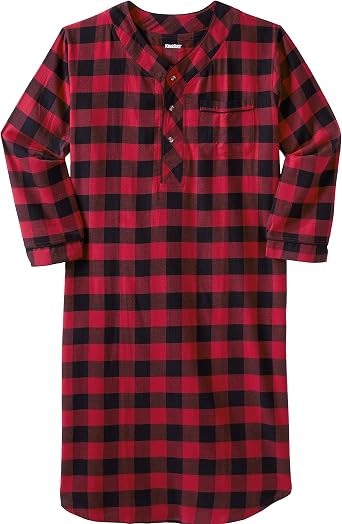 KingSize Mens Big & Tall Plaid Flannel Nightshirt