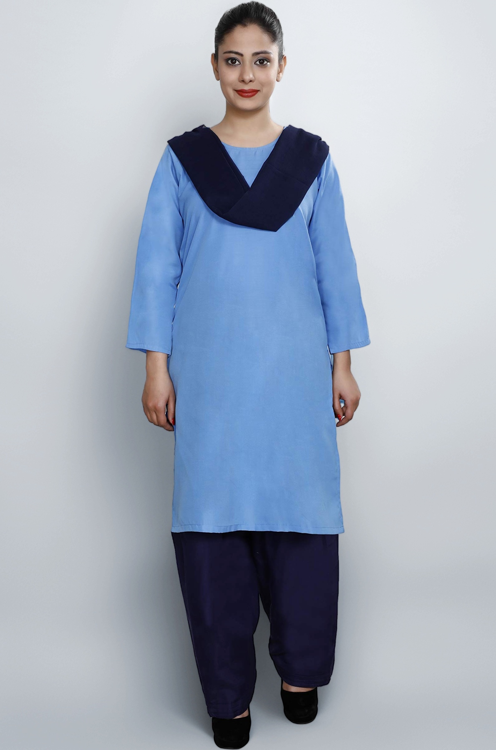 FABUNIFORMS Women's Poly Cotton Readymade and Stitched Housekeeping Salwar Suit with Dupatta Set – Ideal for Security Guards, Hotel, Cleaning Staff and Hospital Staff Uniform (Sky Blue), Size