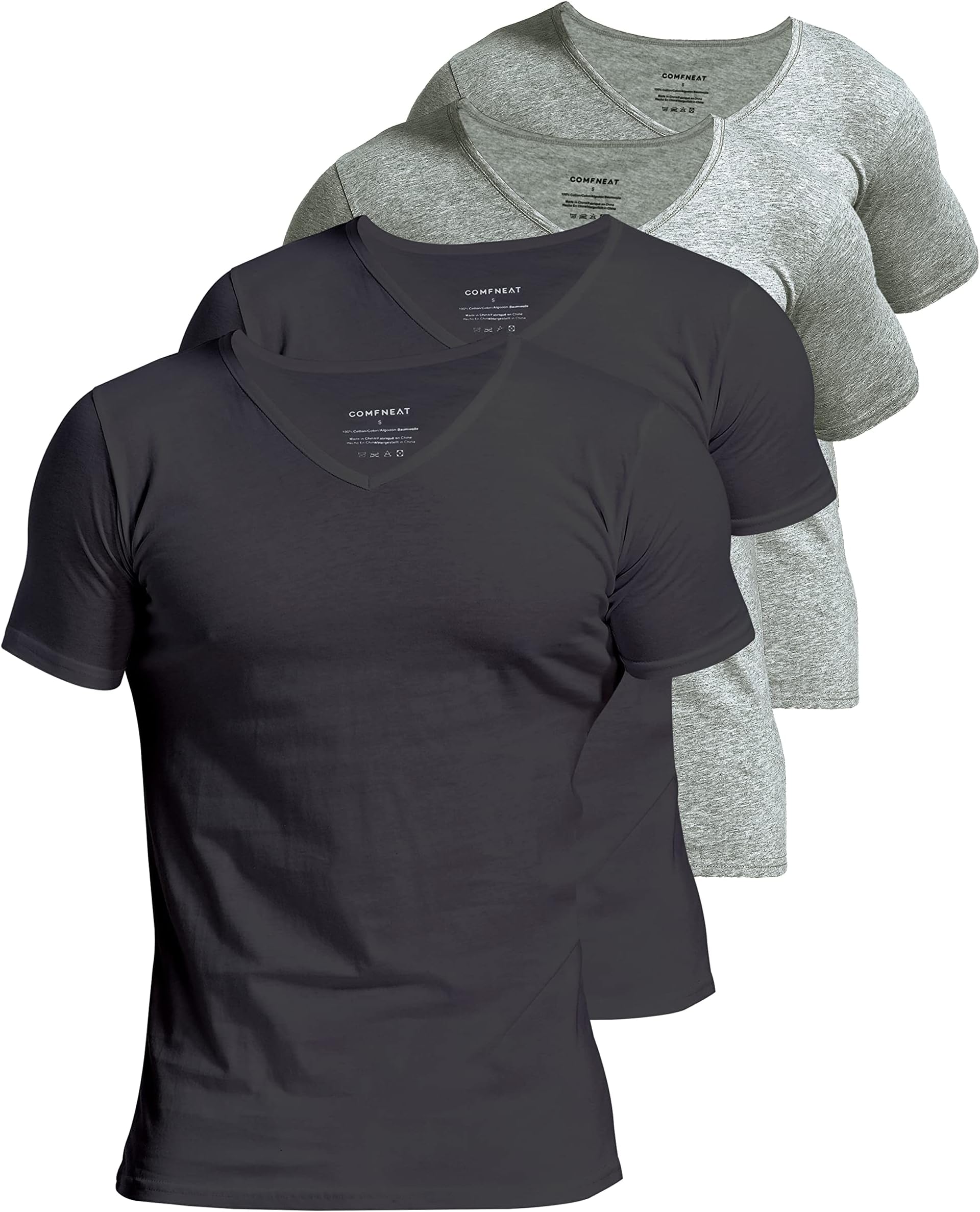 ComfneatMen's 4 or 6-Pack Undershirts 100% Cotton Comfy V-Neck T-Shirts