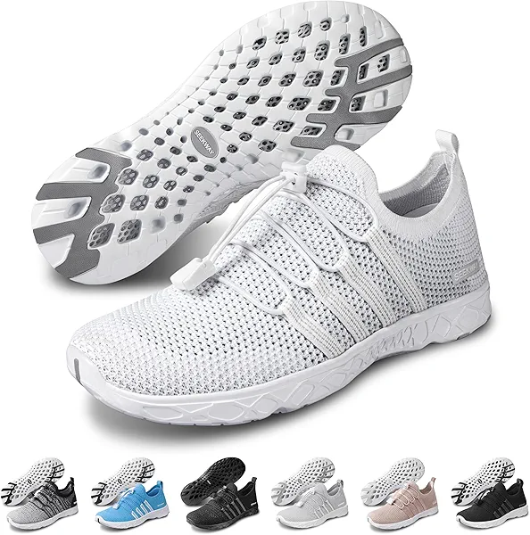 SEEKWAY Mens Womens Water Shoes Quick Dry Non-Slip Barefoot Lightweight Beach Pool River Sailing Walking AE051 White
