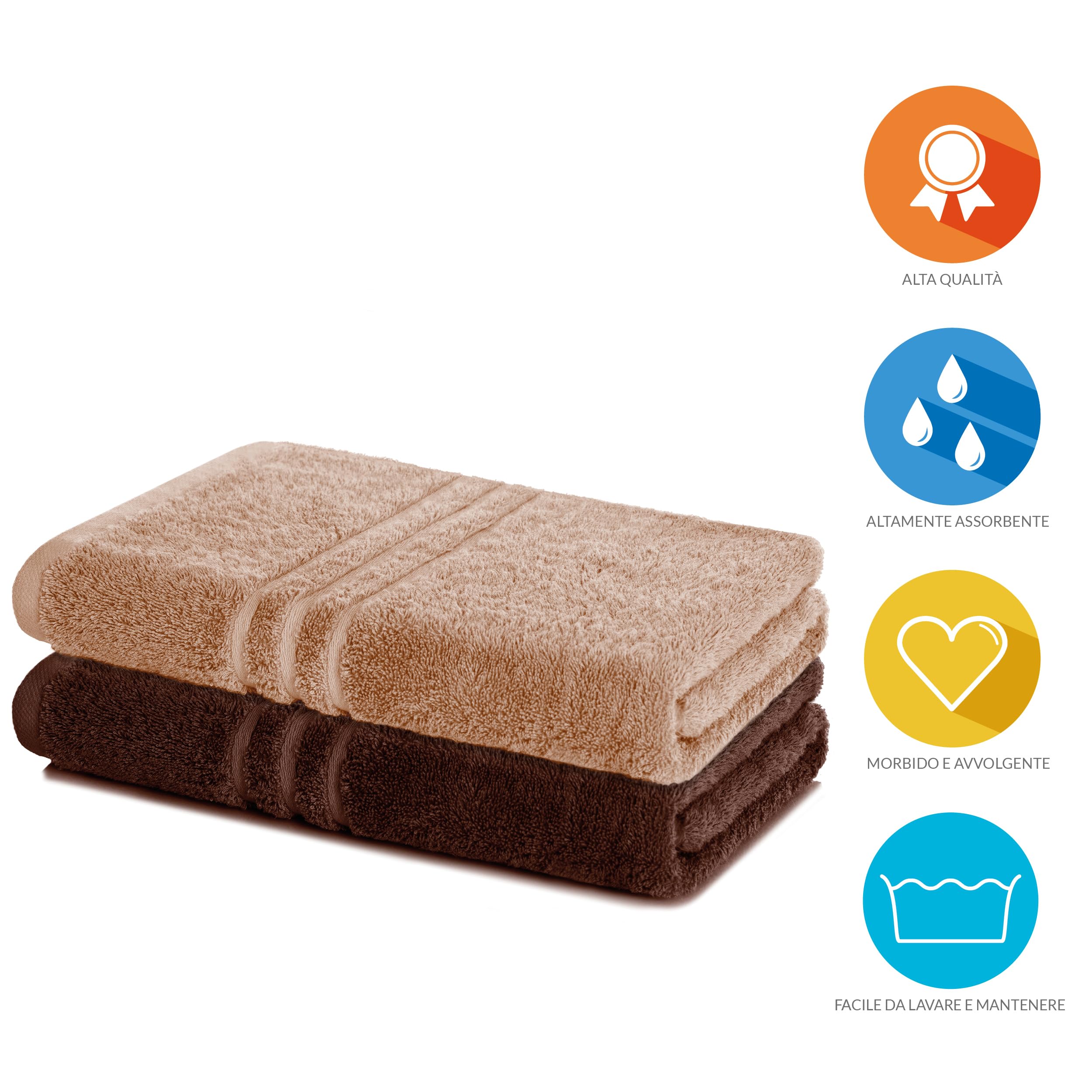 Lavea® 2 Teli Bagno 100x150 cm in Spugna di Cotone 100% Morbidi e Assorbenti, per Casa Hotel Spa – Ideale anche come Asciugamano Doccia – Cappuccino e Marrone Caffè