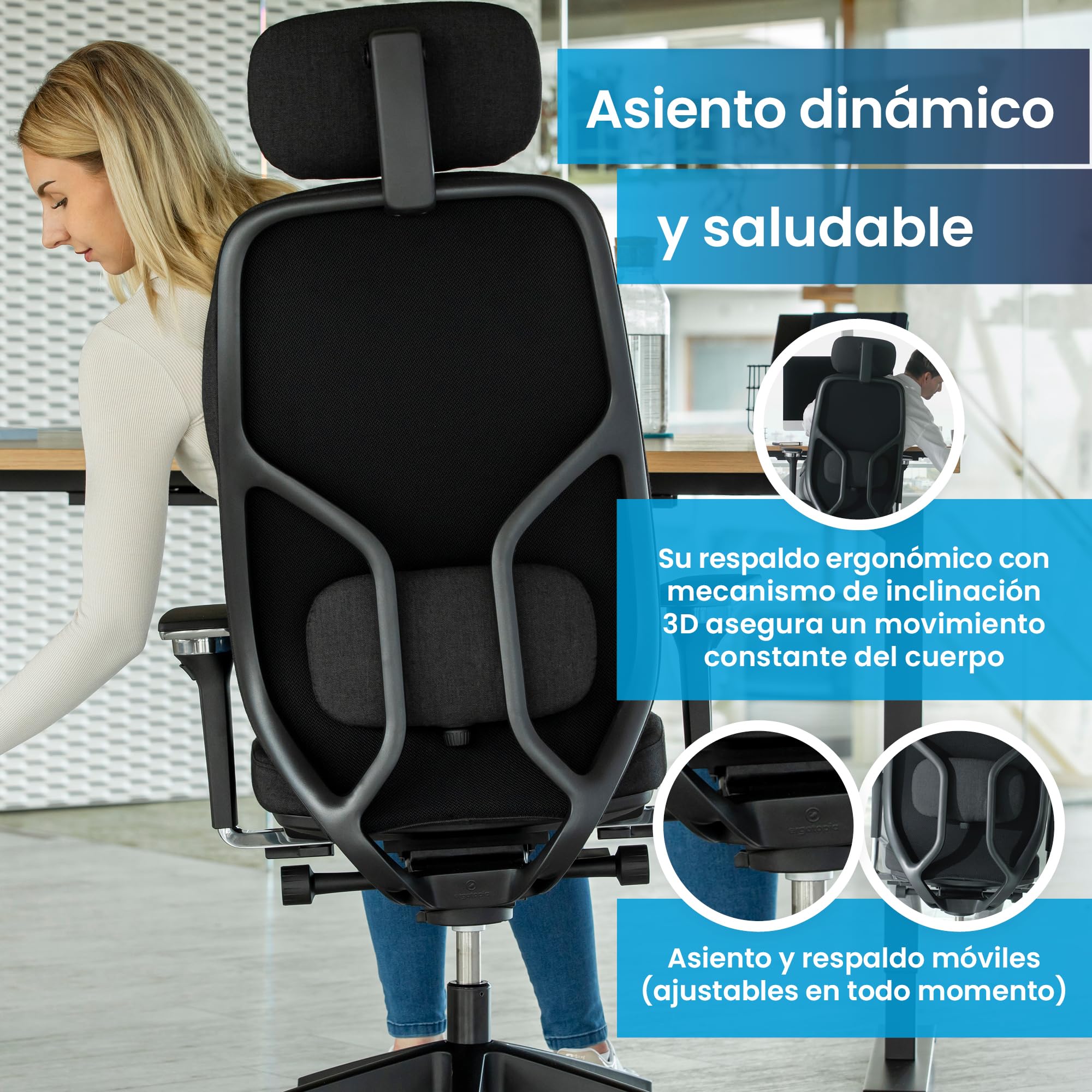 Ergotopia MasterBack Pro Silla Ergonomica Escritorio - Silla Oficina Ergonomica con Mecanismo de Inclinación 3D, Apoyo Lumbar, Mecanismo Sincrónico y Reposabrazos Ajustables en 5D